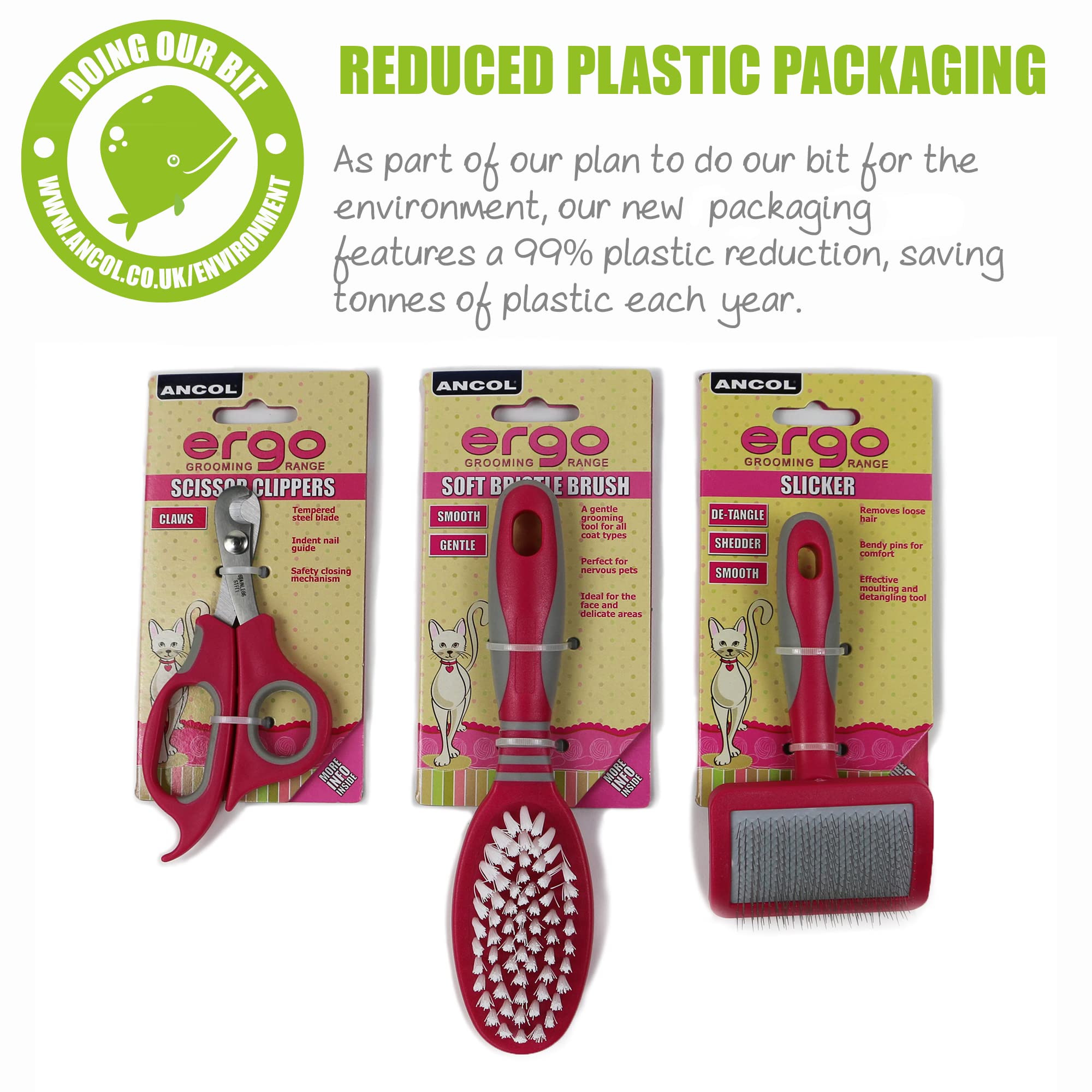 Ancol Ergo Grooming Brush - Easy to Clean, Detangler, Shine Enhancement | Clear Plastic
