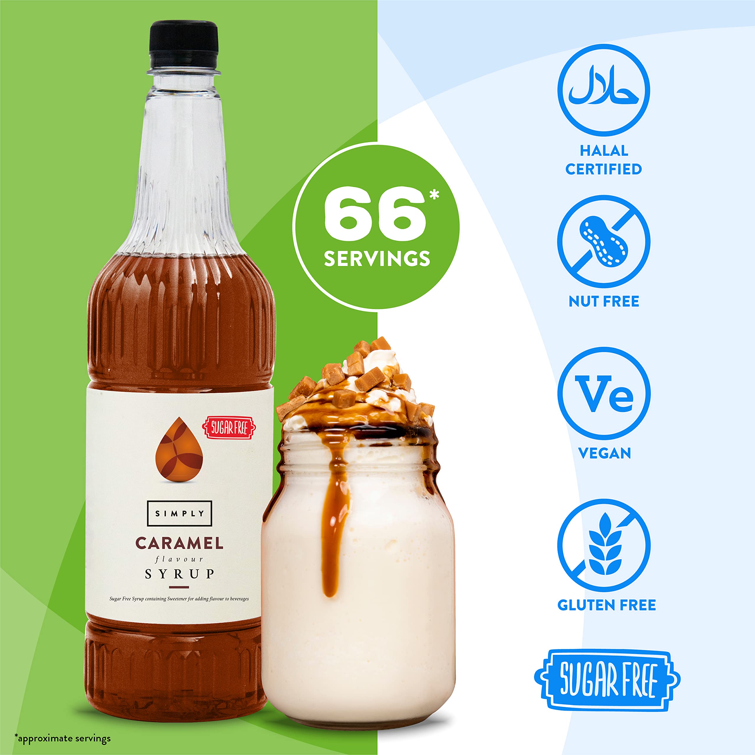 Simply - Sugar Free Caramel Syrup, Low Calorie Vegan & Nut Free Flavoured Syrup for Coffee, Cocktails & Baking (1 Litre) 3