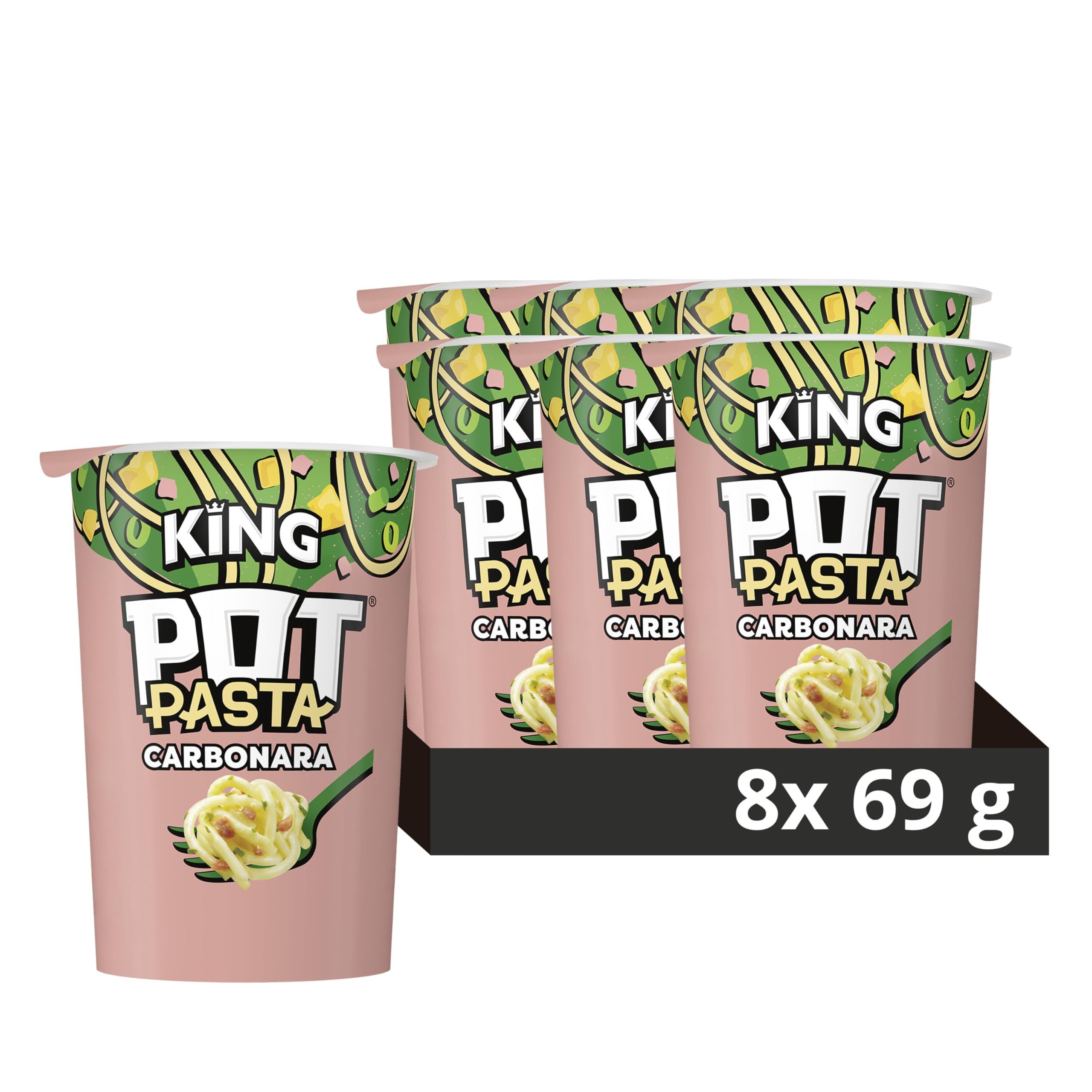 Pot Noodle King Pot Pasta Creamy Carbonara Instant Snack Pot | 8 Pack, 69g Each 1