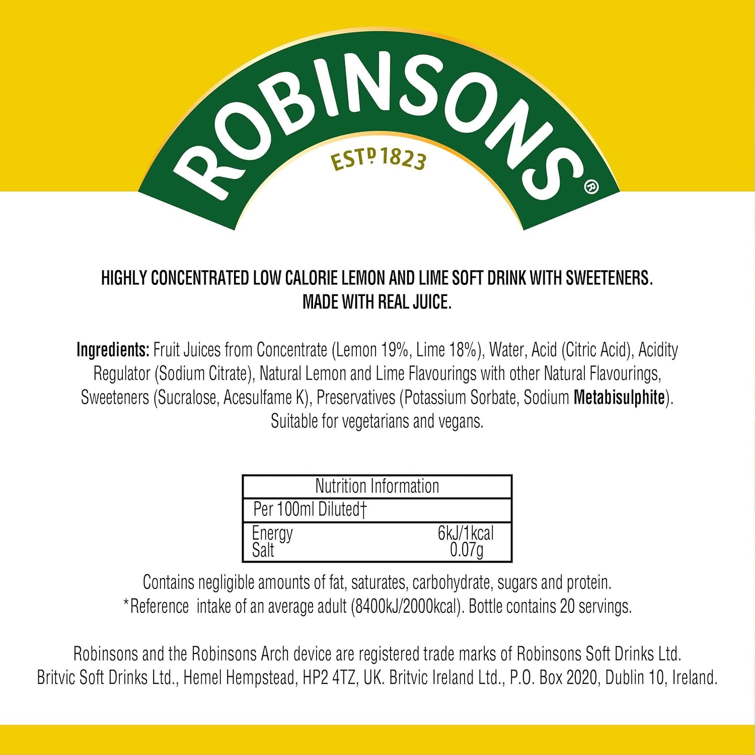 Robinsons Mini No Added Sugar Lemon and Lime Flavoured Concentrated Squash, 66 ml (Pack of 6) 6