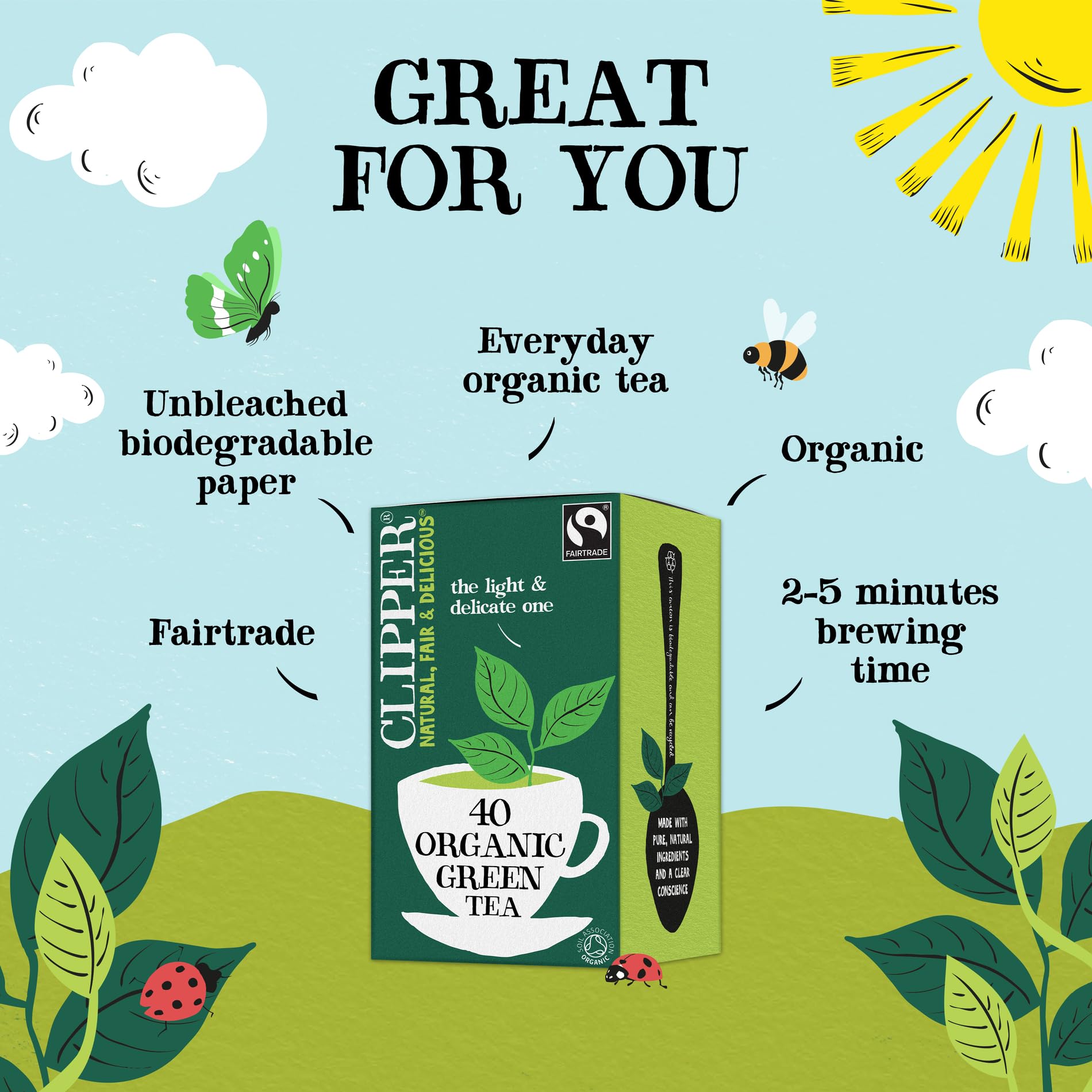 Clipper Organic Pure Green Tea Bags - Box of 40 Fairtrade & Biodegradable Tea Bags 8