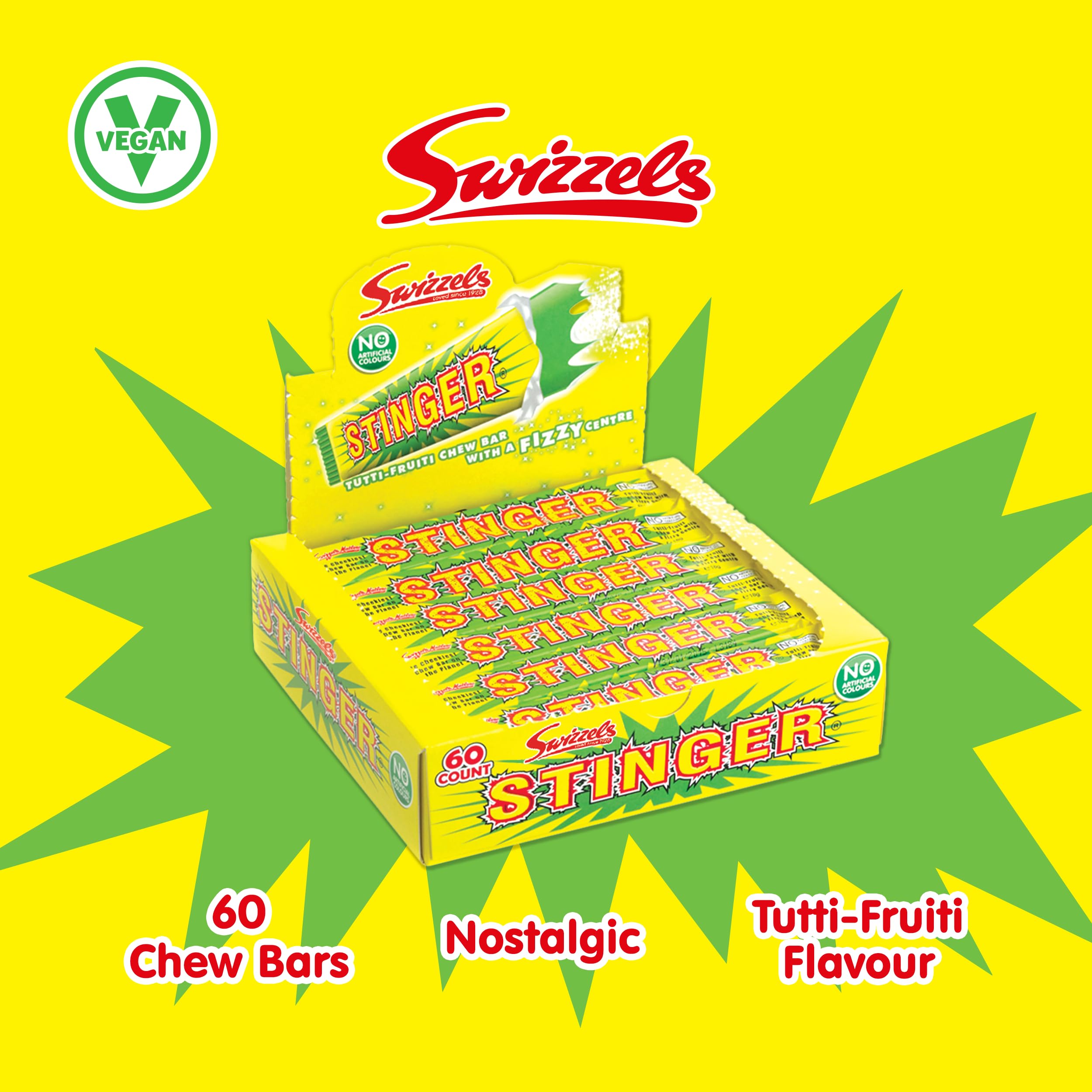 Swizzels Stinger Tutti Frutti Chew Bar Sweets - Vegan Chewy Candy with Fizzy Centre (60 Pack) 5