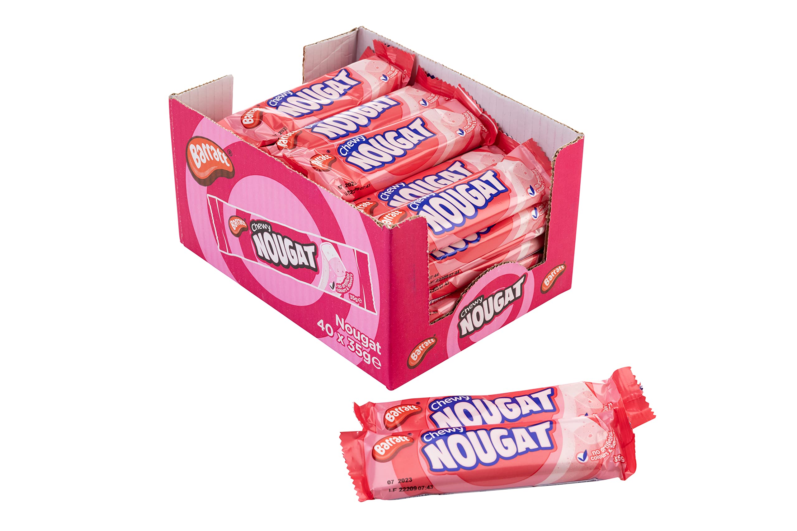 Barratt Chewy Nougat Bars 35g (Pack of 40) - Raspberry & Vanilla Flavour with Peanuts