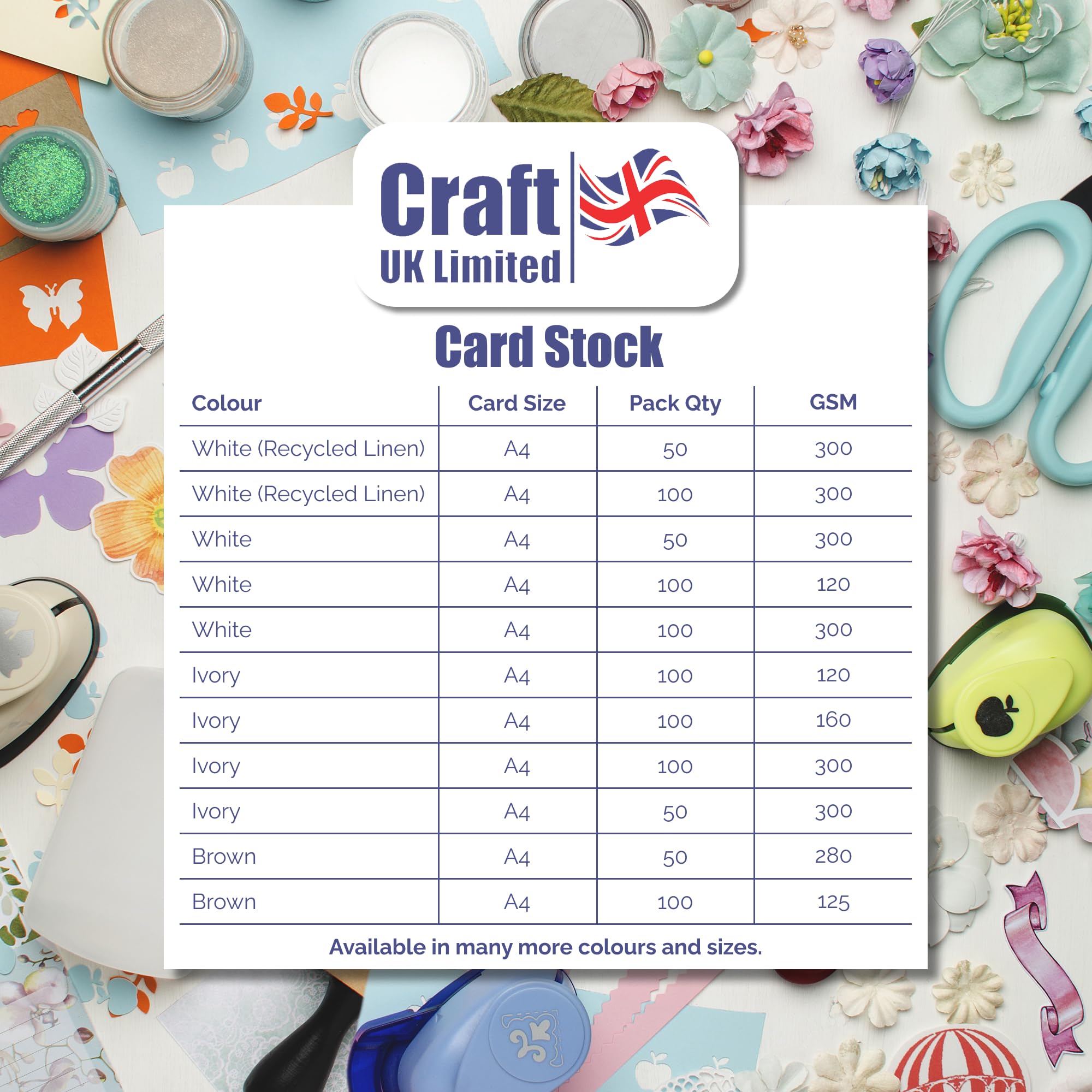 Craft UK W123 White Recycled Linen Card 300 gsm - 100 Sheets A4 4