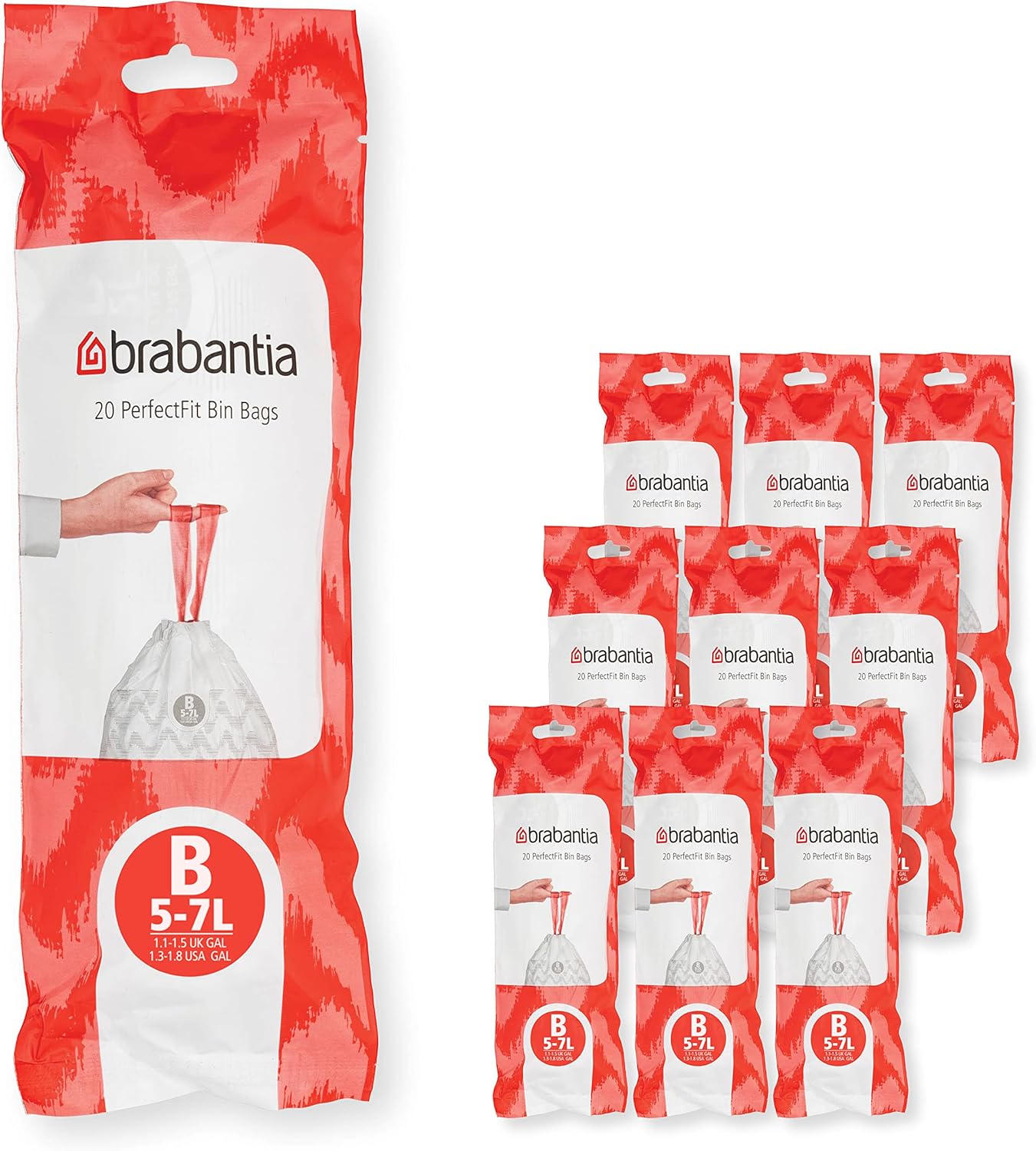 Brabantia PerfectFit Bin Liners Multipack Size B (5 Litre) Extra Strong Plastic with Tie-Tape
