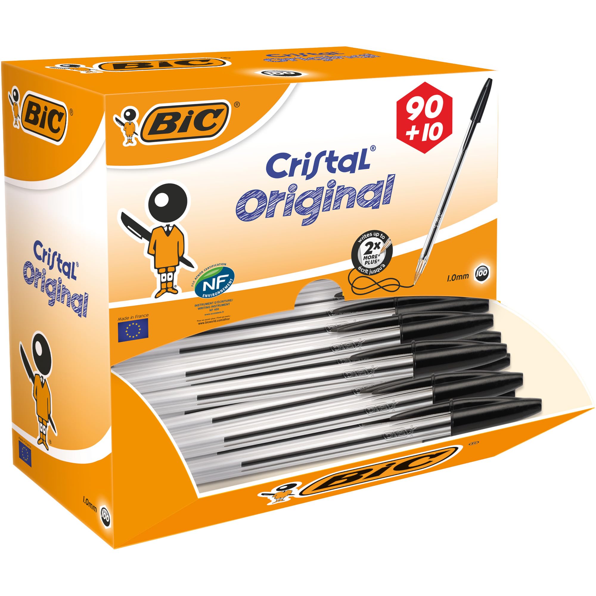 BIC Cristal Original Ballpoint Pens - Fine Point (1.0mm) | Smooth Writing | Pack of 100 Black Ink