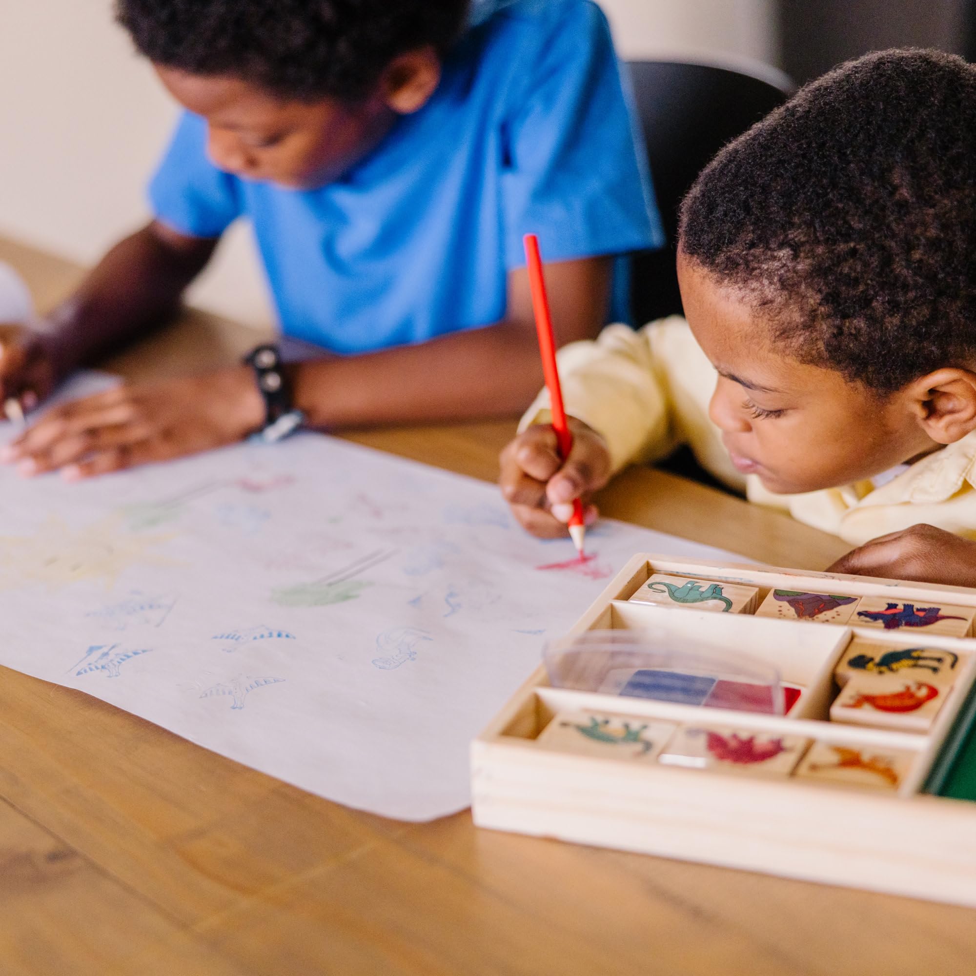 Melissa & Doug Dinosaur Stamp Set - 8 Stamps, 2-Color Inkpad & Colored Pencils, Ages 4+ 12