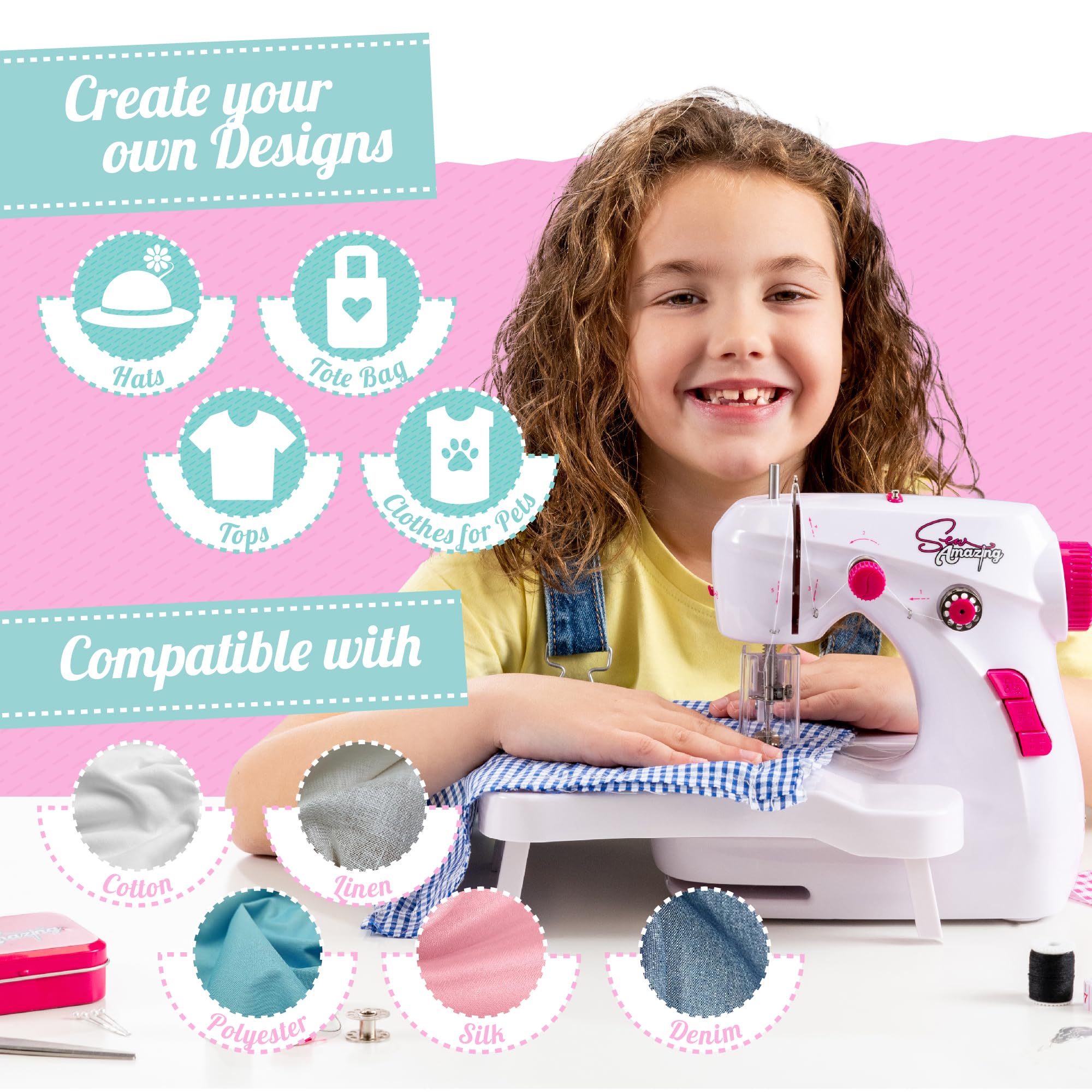 Sew Amazing Workshop - Kids Beginner Sewing Machine with Extendable Table & Accessories 6