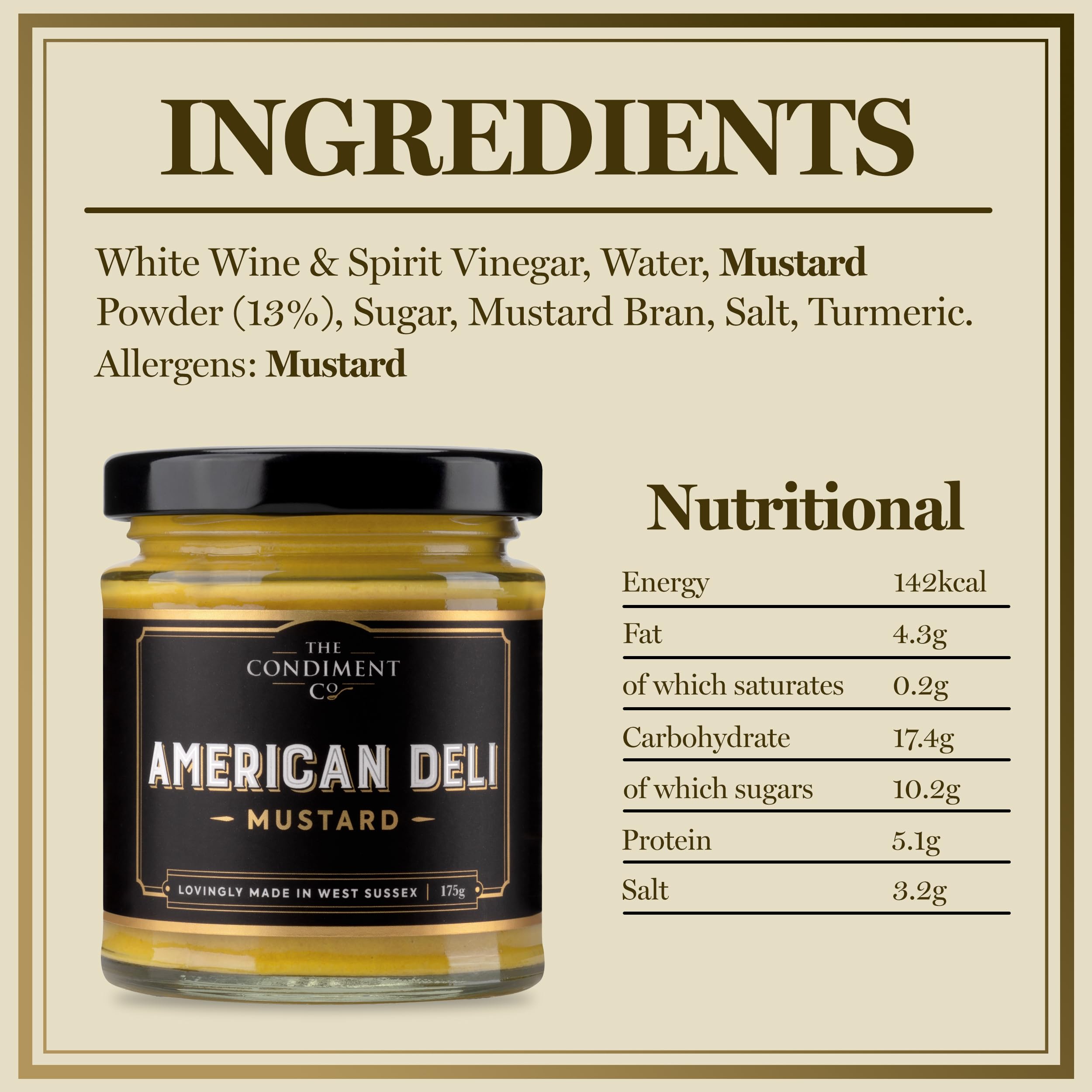The Condiment Co. American Deli Mustard 175g - Smooth Yellow Mustard Sauce for Burgers & Hot Dogs