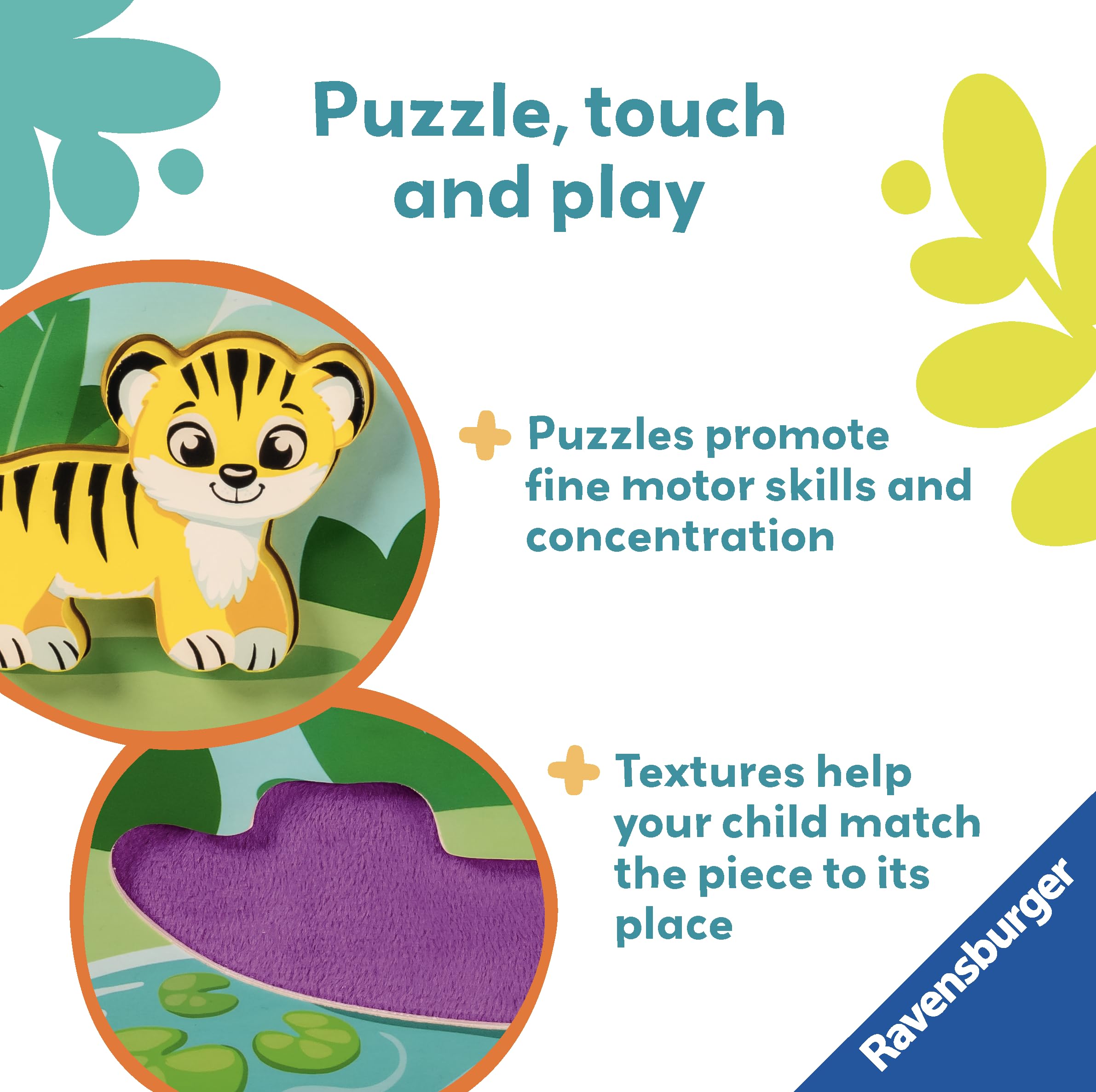 Ravensburger Play+ In The Jungle Touch & Play Wooden Puzzle - 3-in-1 Educational Toy for Toddlers 12 Months+ 5