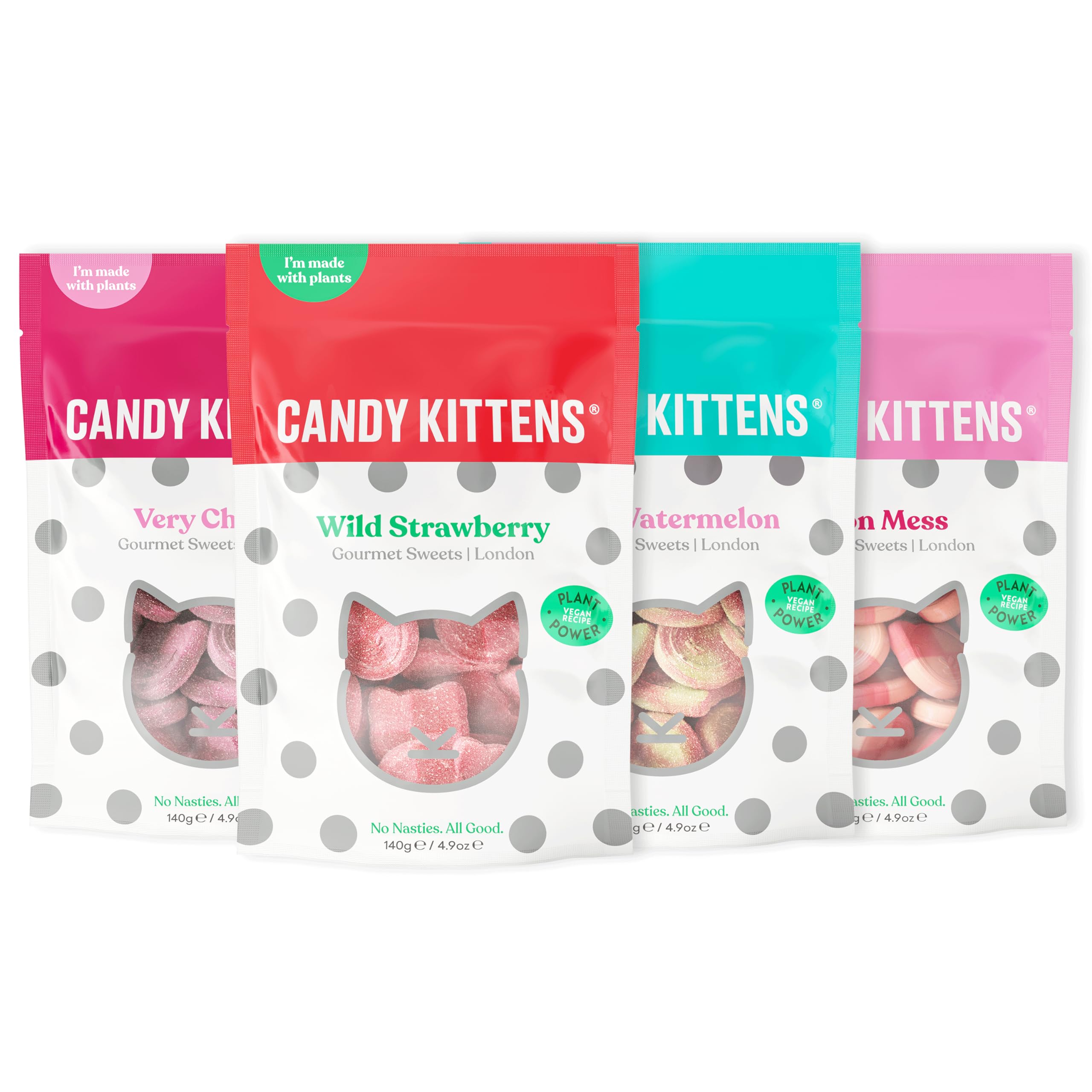 Candy Kittens THE OG Vegan Chewy Sweets Bundle (4 x 140g) - Wild Strawberry, Sour Watermelon, Eton Mess & Very Cherry