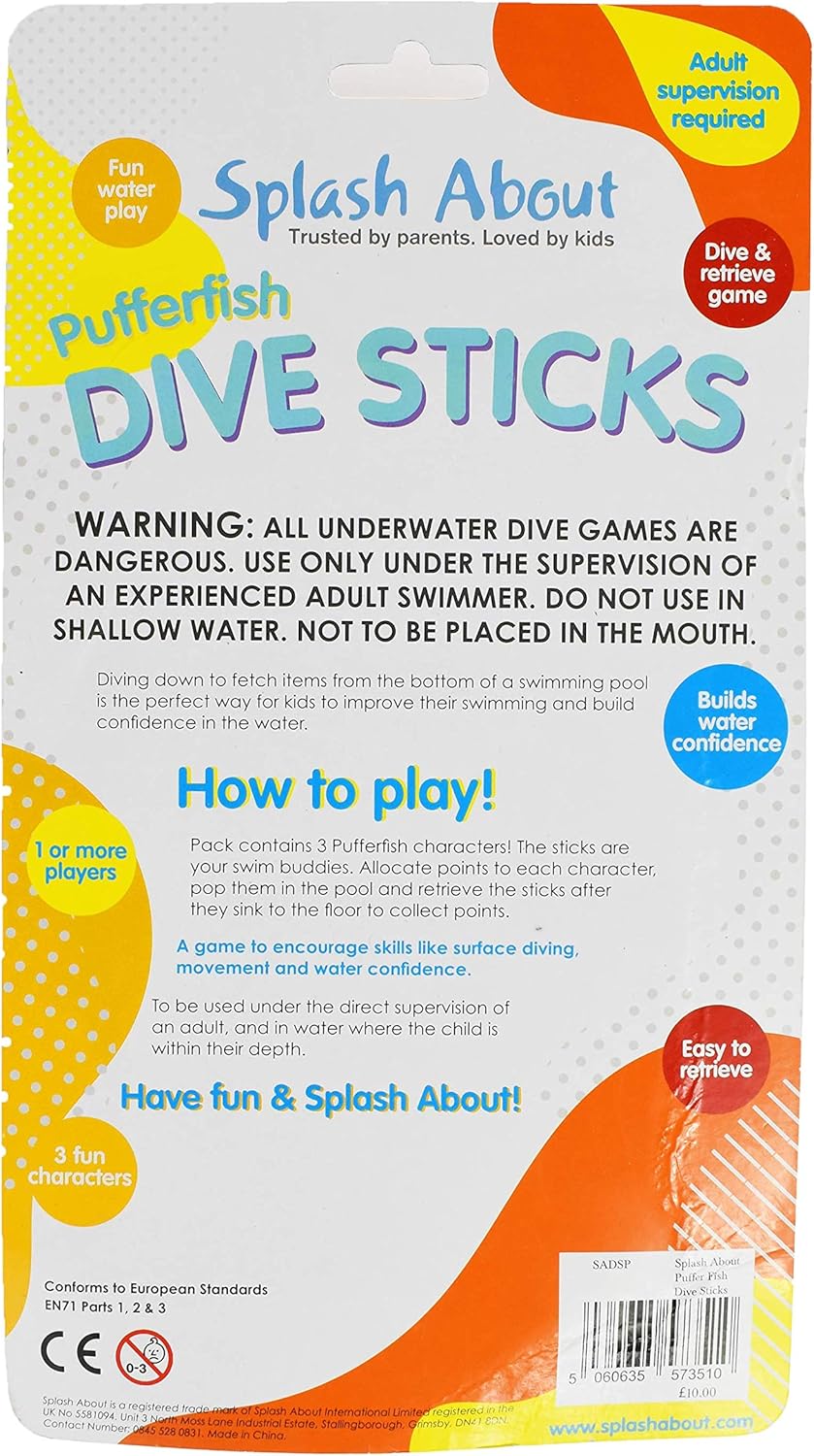 Splash About Pufferfish Dive Stick Pool Toys - Pack of 3, Ages 10 Months to 8 Years 6