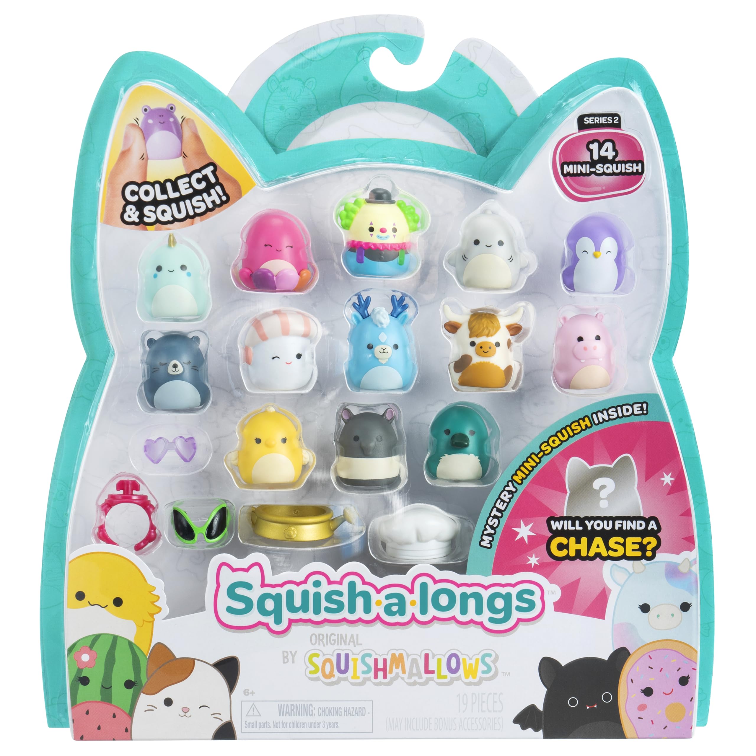 Squish-a-longs Series 1, Wave 2 - 14 Pack Mini-Squish with Accessories & Collector’s Guide
