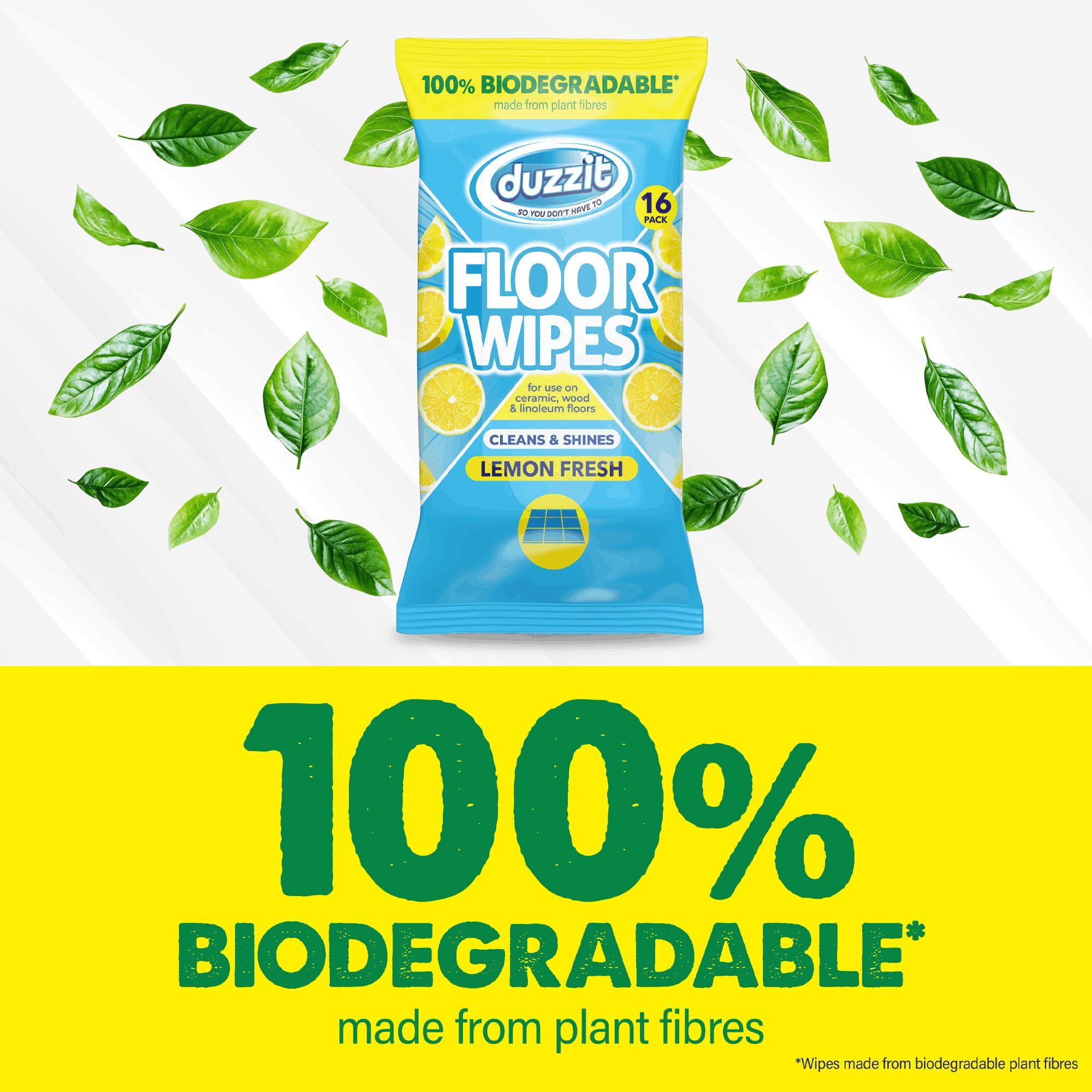 Duzzit Floor Wipes - 16 Count Biodegradable Plant Fibre Wipes for All Floors 3
