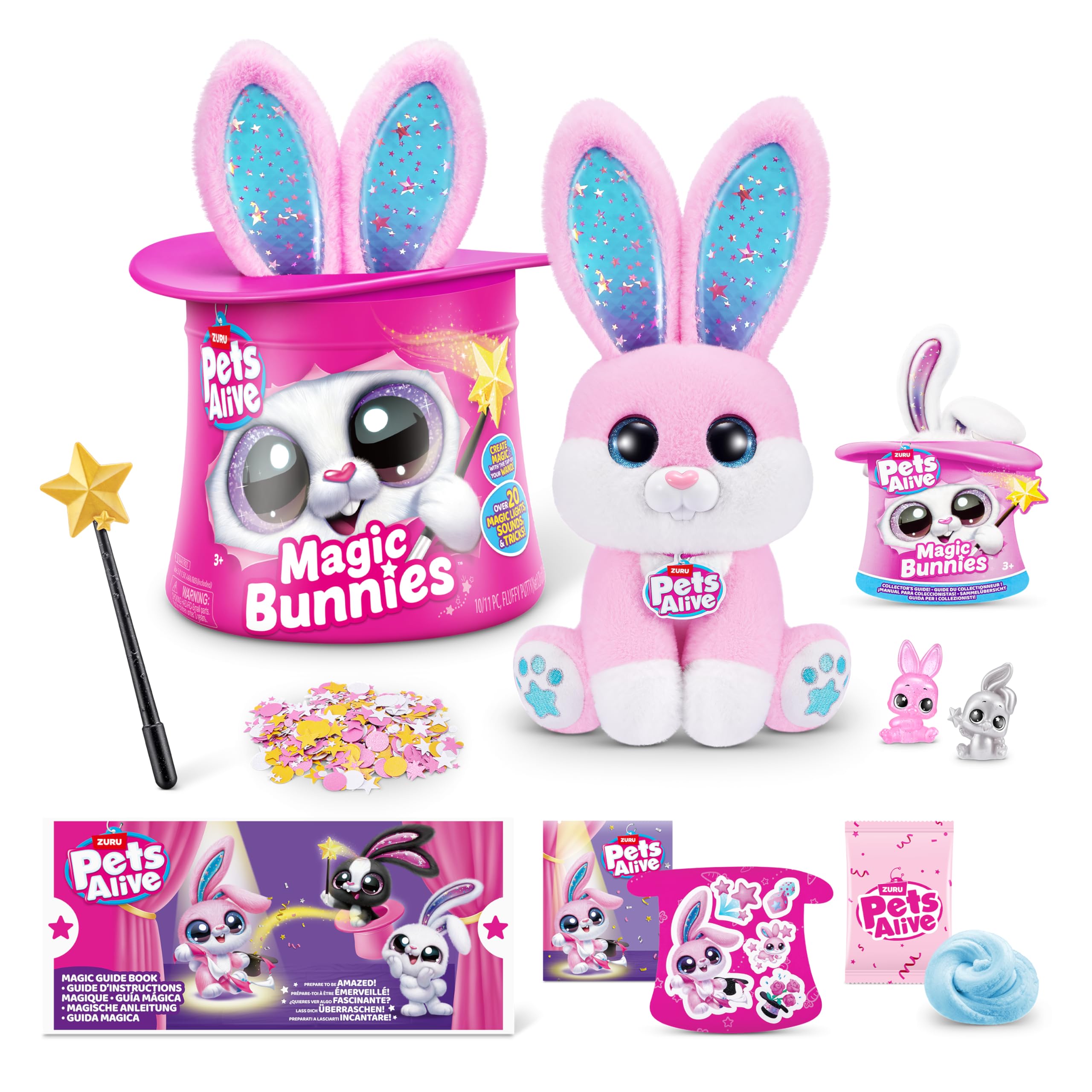 Pets Alive Magic Bunnies Pink Bunny (Candy) by ZURU - Electronic Plush with Lights, Sounds & Mini Bunnies