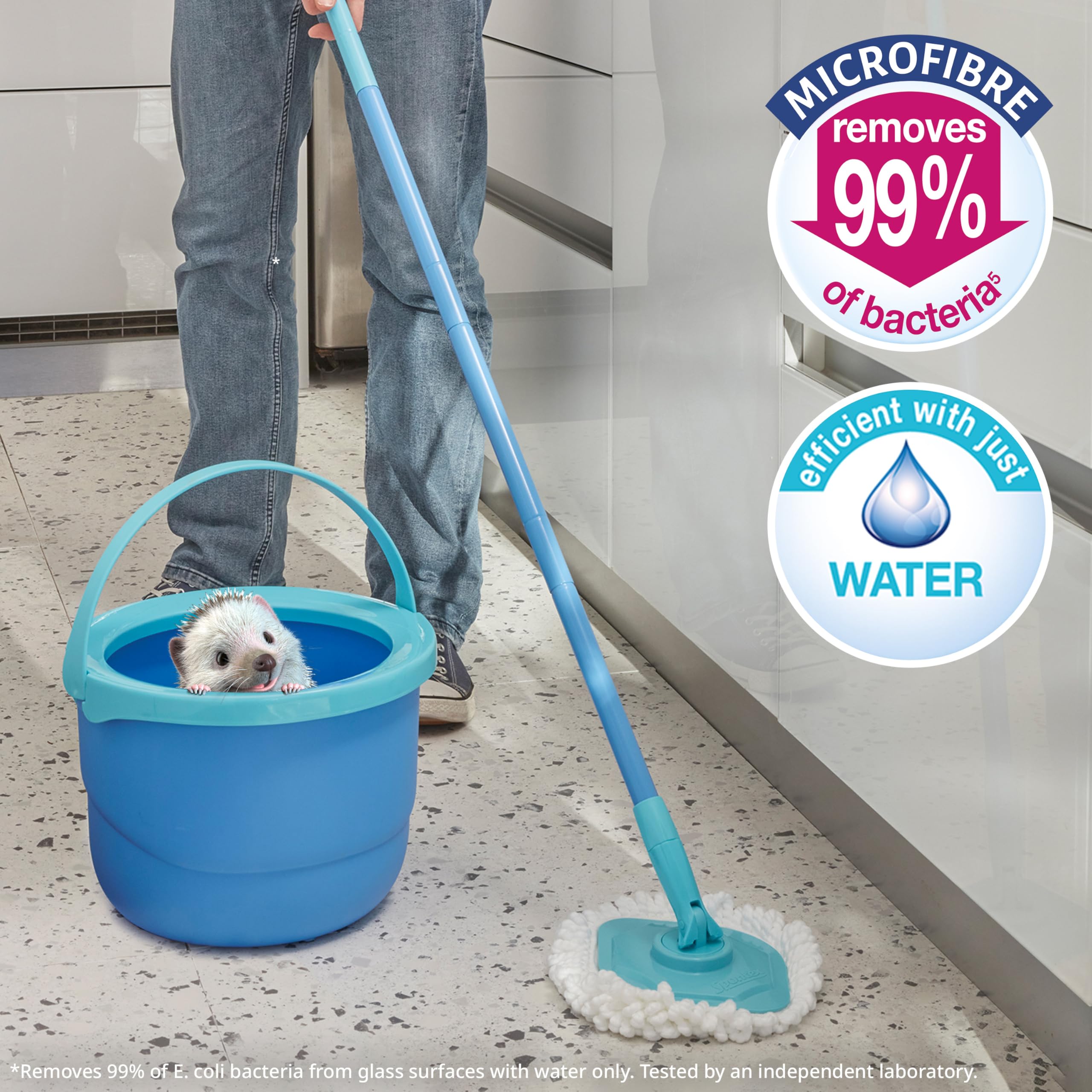 Spontex Full Action Corner System Spin Mop and Bucket Set | 360° Wringing | Microfibre Head | Cleans Laminate, Wood & Tile 4