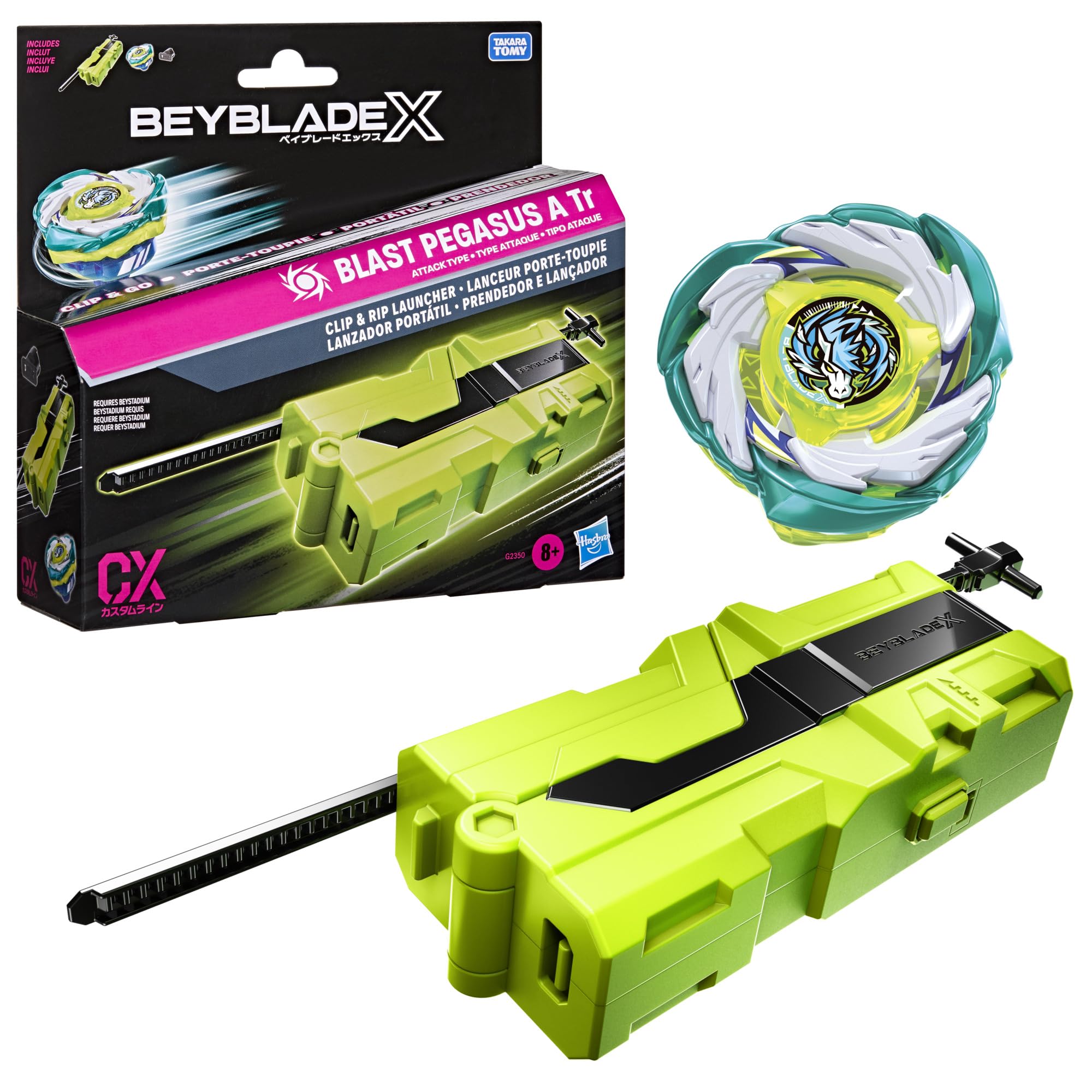 Hasbro Beyblade X Clip & Rip Launcher with Blast Pegasus A Tr Right-Spin Attack Top