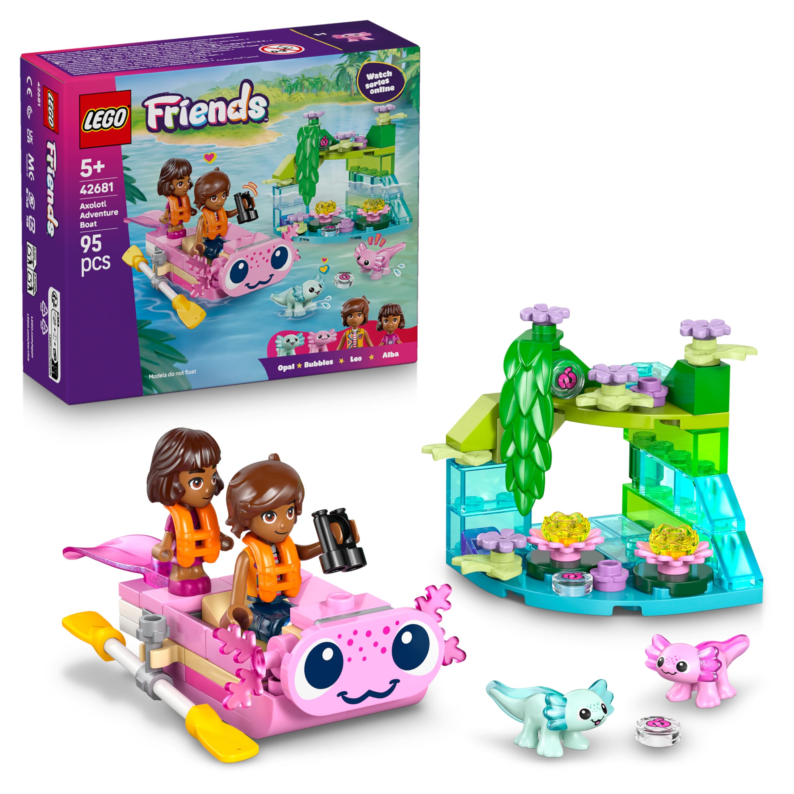 LEGO Friends Axolotl Adventure Boat Toy 42681 | Ages 5+ | Includes 2 Mini Dolls & 2 Axolotl Figures