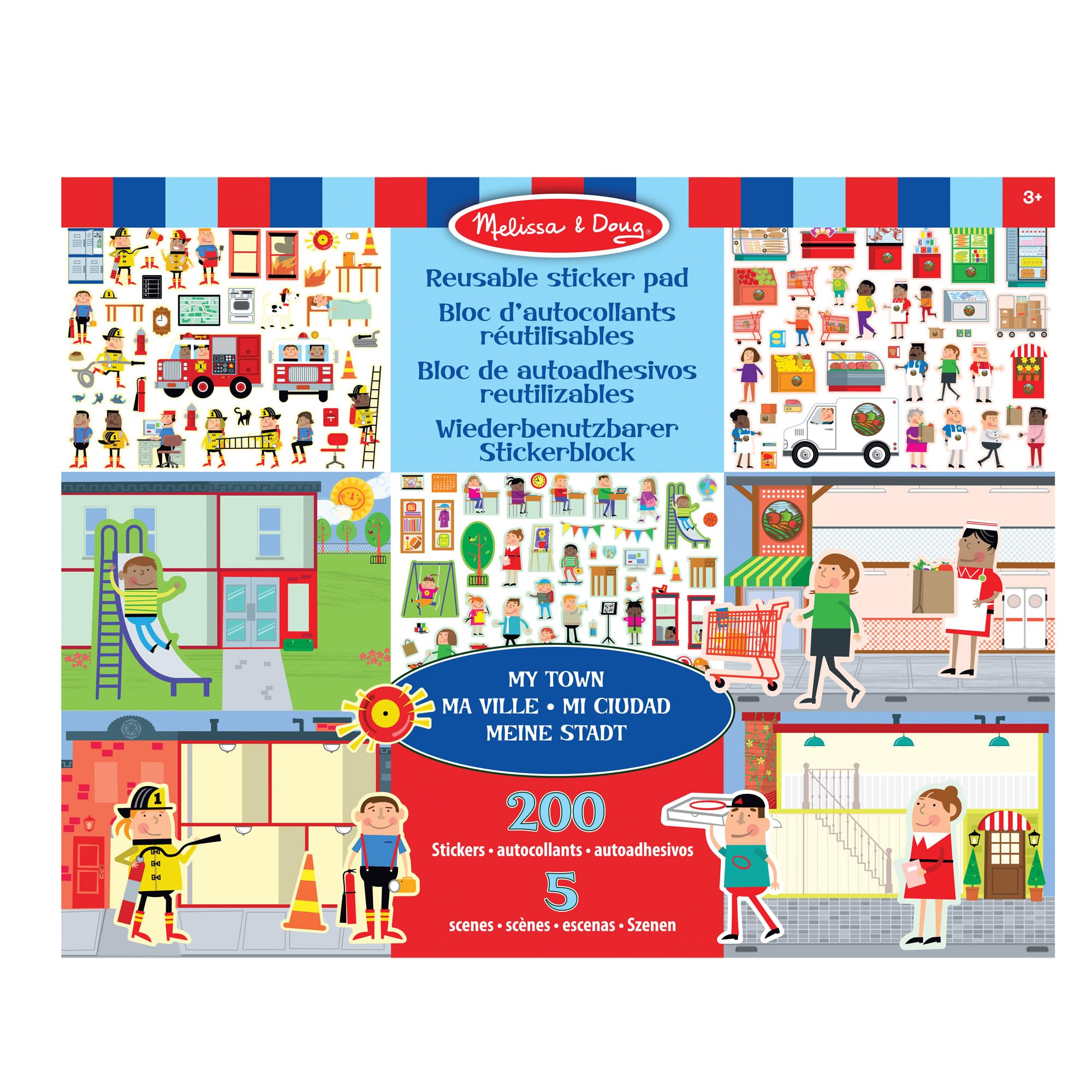 Melissa & Doug Reusable Sticker Pad - My Town | 200 Stickers & 5 Scenes | Ages 3+ 8