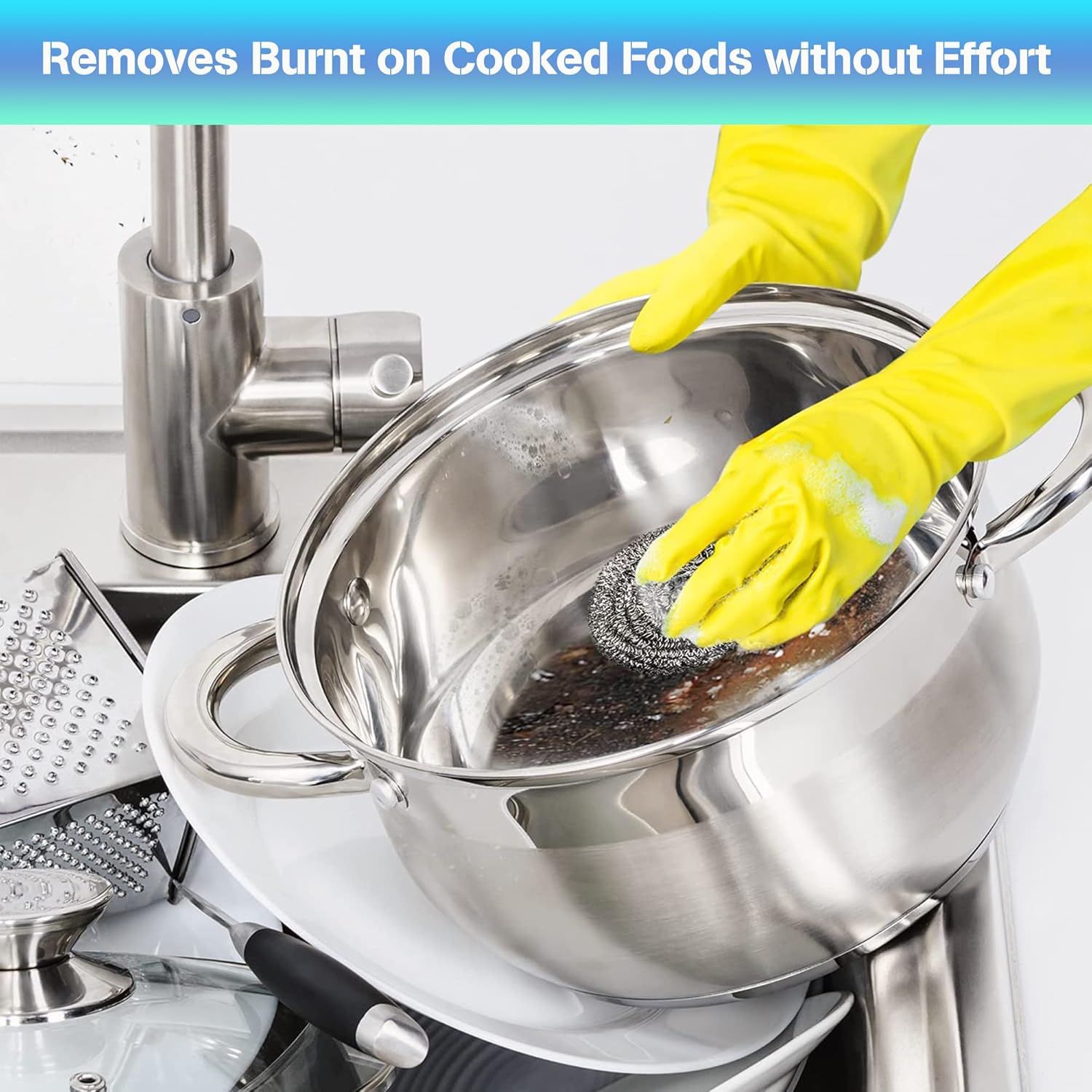 HomeSmith Stainless Steel Scourers – Pack of 6, Heavy Duty Cleaning Pads (HS-130) 8