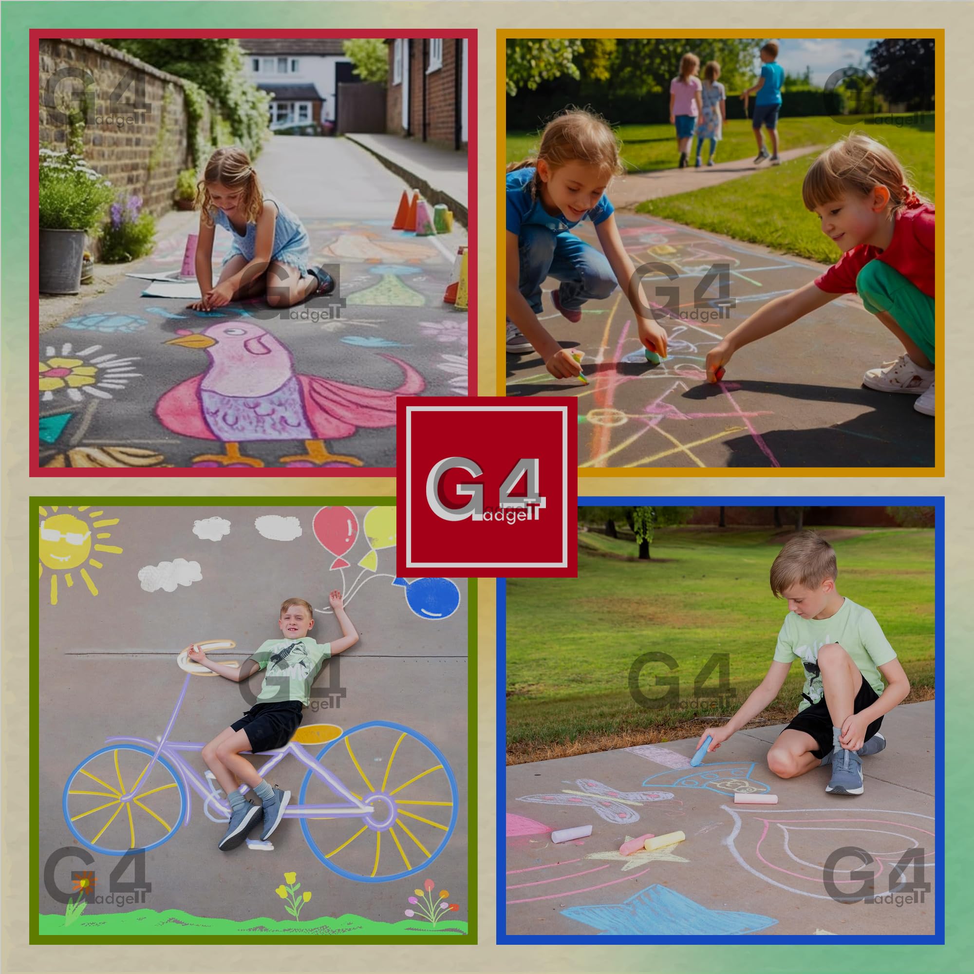 G4GADGET 10 Jumbo Chalks for Kids - Giant Chunky Outdoor Pavement Chalk Set for Ages 3+ 4