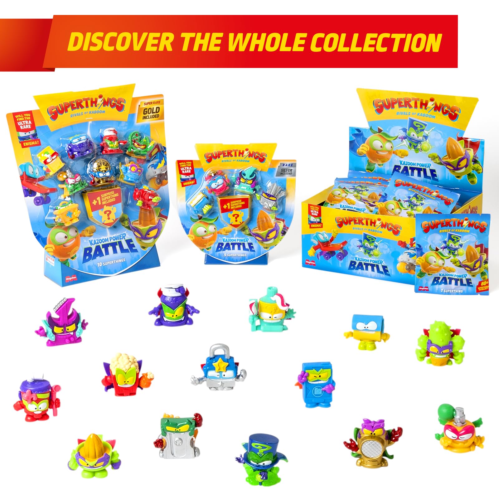 SUPERTHINGS RIVALS OF KABOOM Kazoom Power Battle Action Figures - 10 Pack with Gold Captain Surprise 8