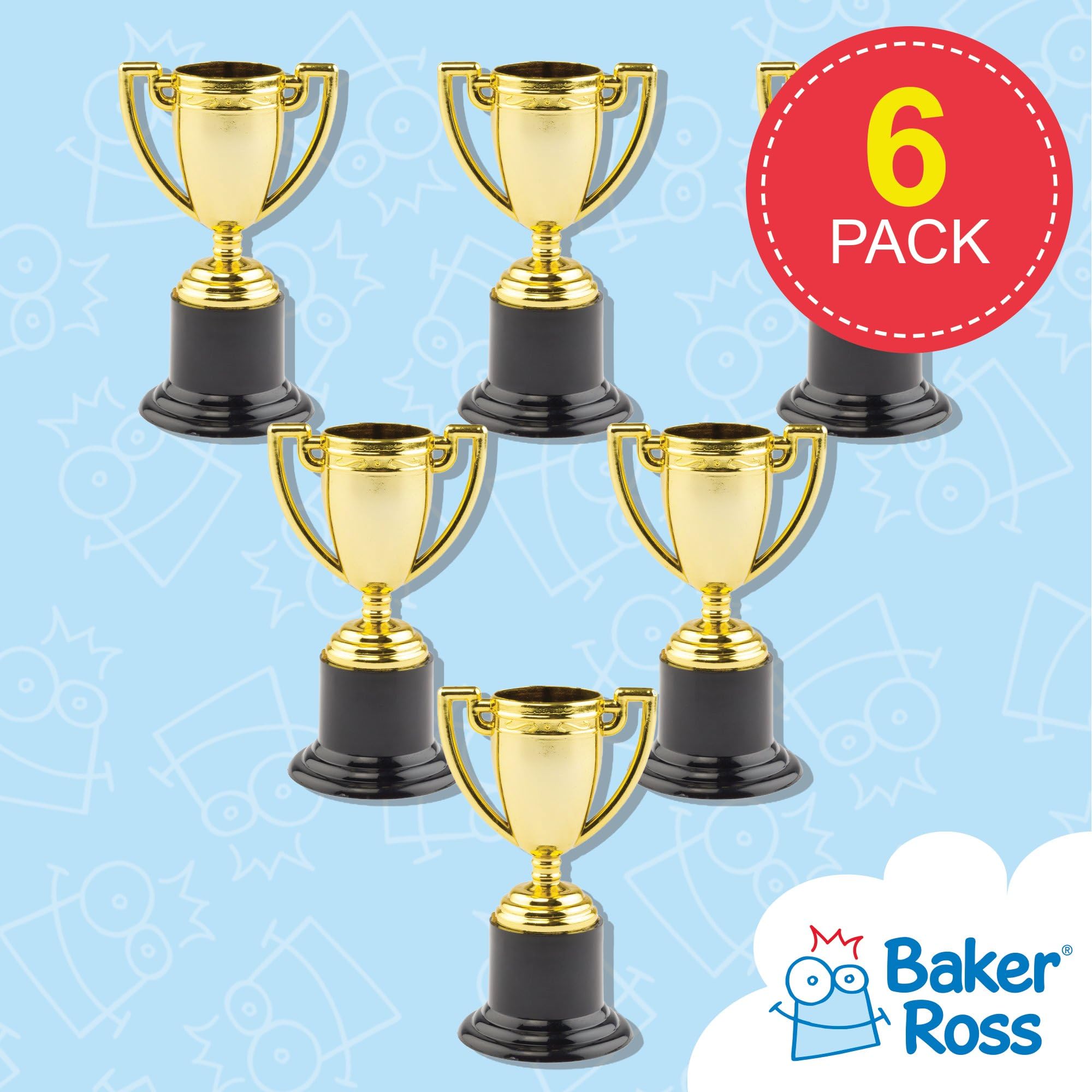 Baker Ross P670 Gold Trophies for Kids Rewards and Prizes | Pack of 6 | Plastic | Ages 3+