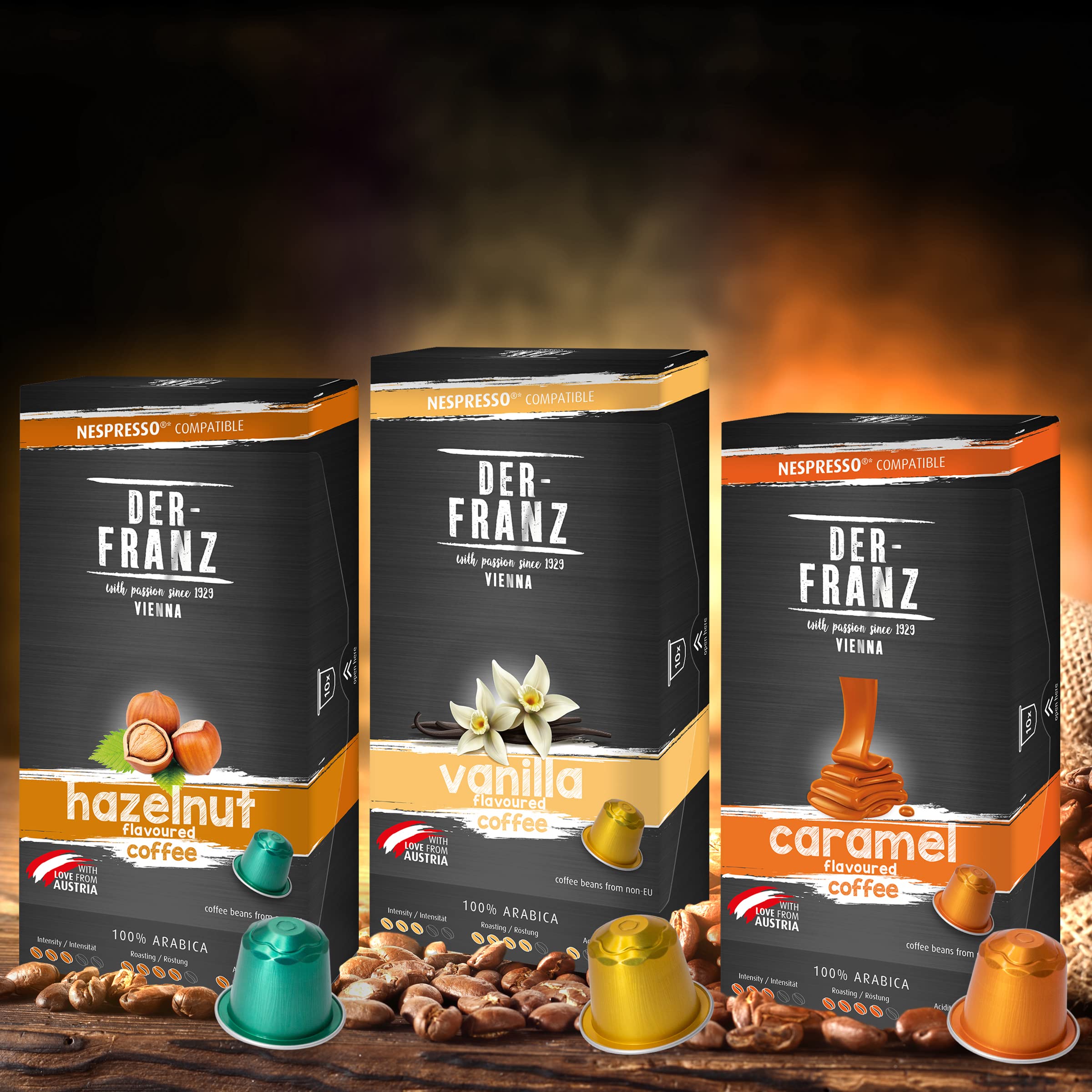 Der-Franz Hazelnut, Vanilla and Caramel Flavored Coffee Capsules, 120 Count (12x10) - Nespresso Compatible 8