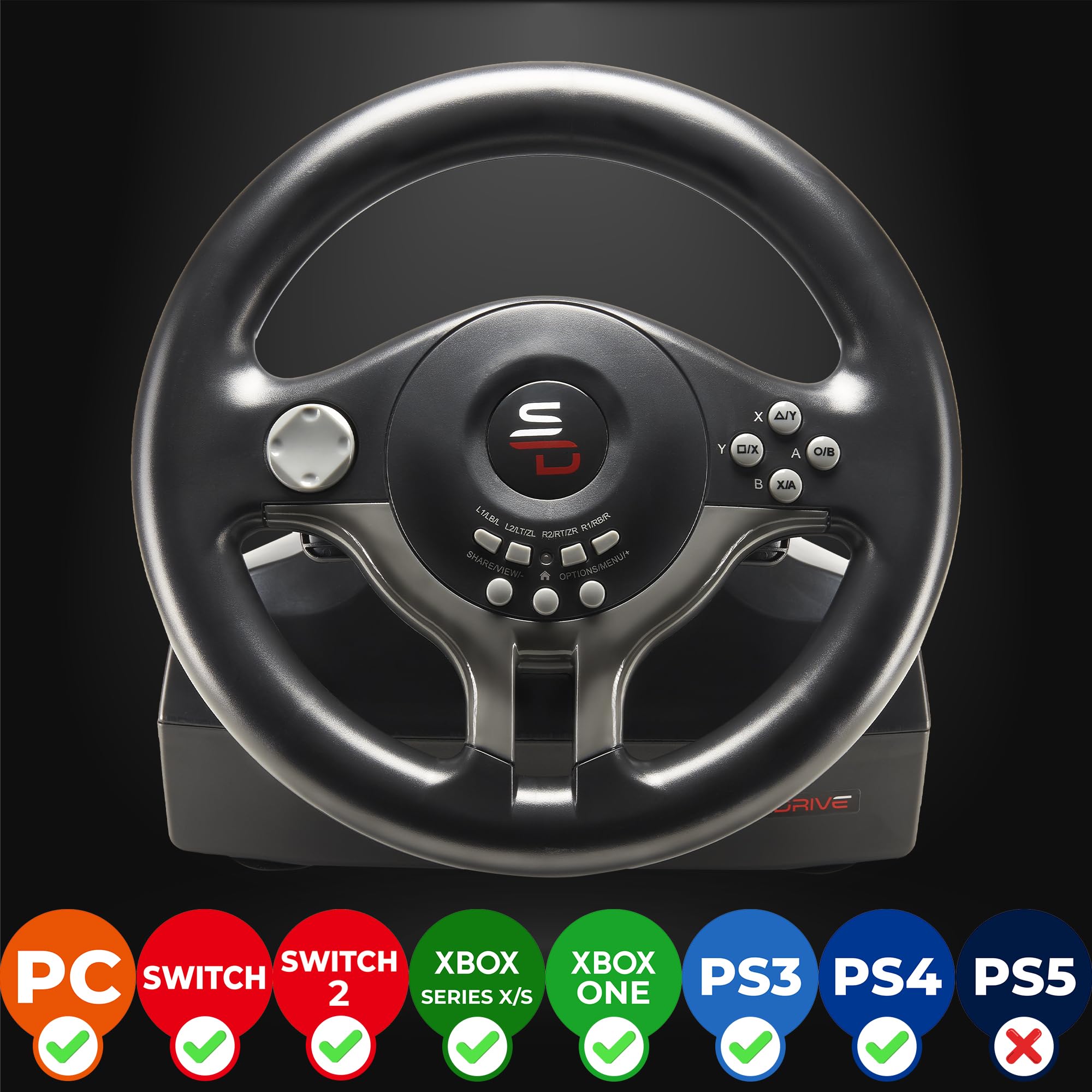 SV200 Racing Steering Wheel with Pedals and Shift Paddles for Nintendo Switch, PS4, Xbox One, PC 9