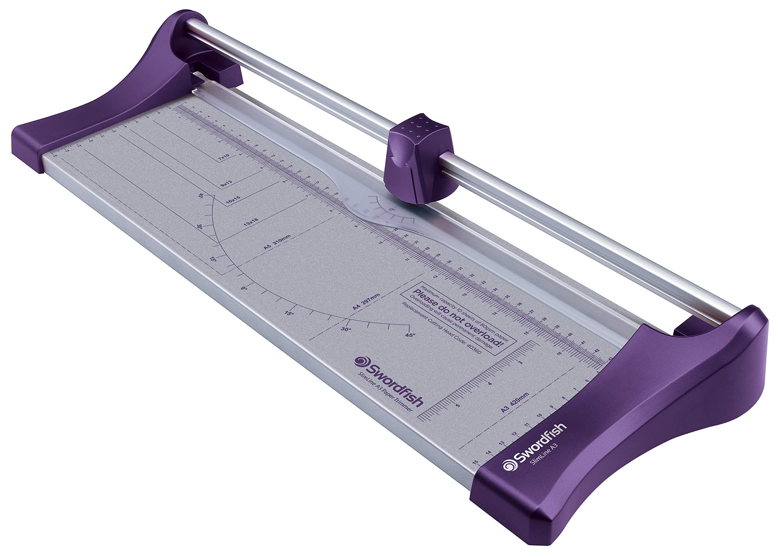 Swordfish A3 Slimline Rotary Paper Trimmer - 10 Sheet Capacity | 450mm Cut Length | Purple