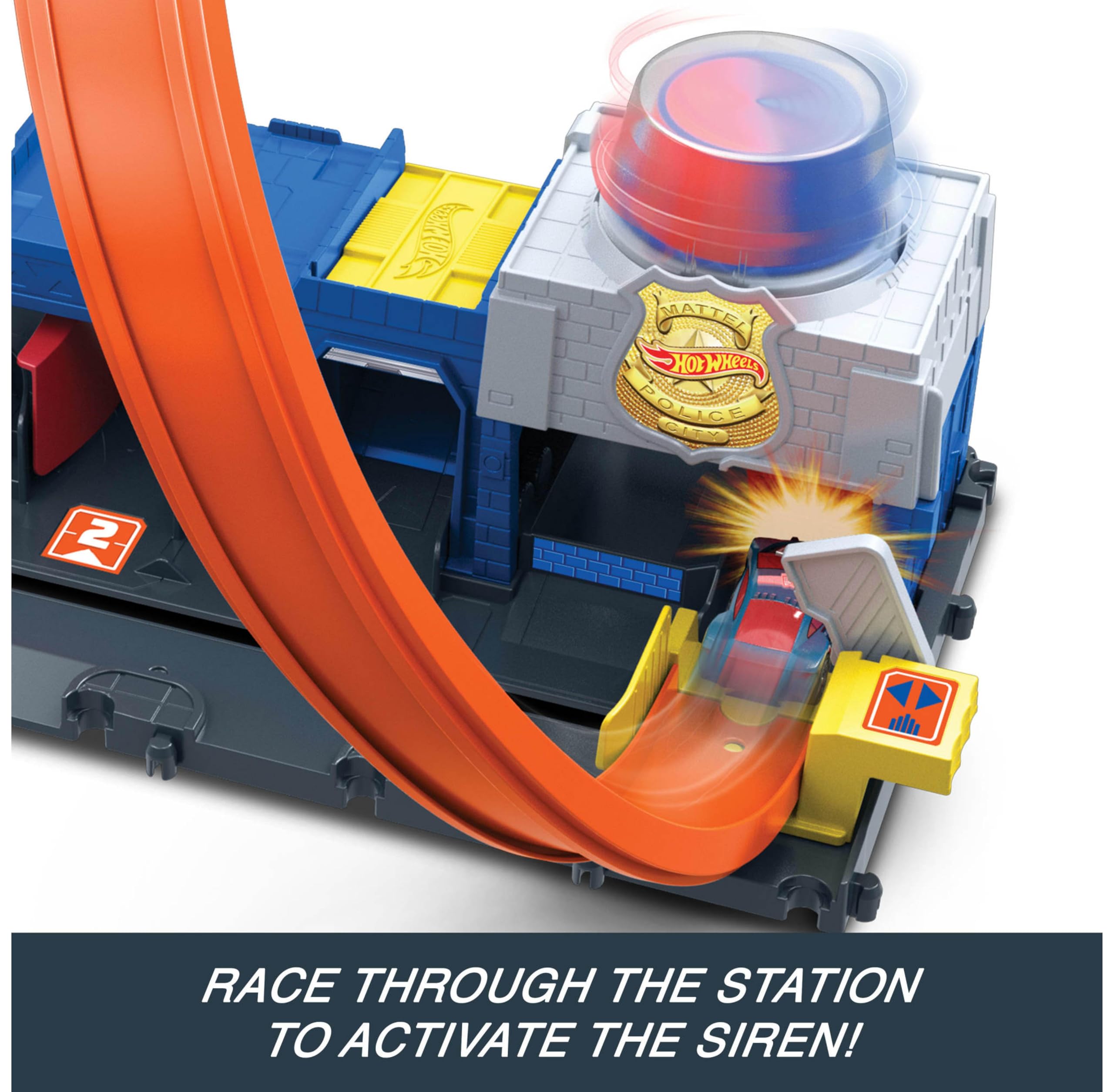 Hot Wheels Super Police Station Playset - 1:64 Scale Track Set with 4-Lane Stunt Racing for Kids 10