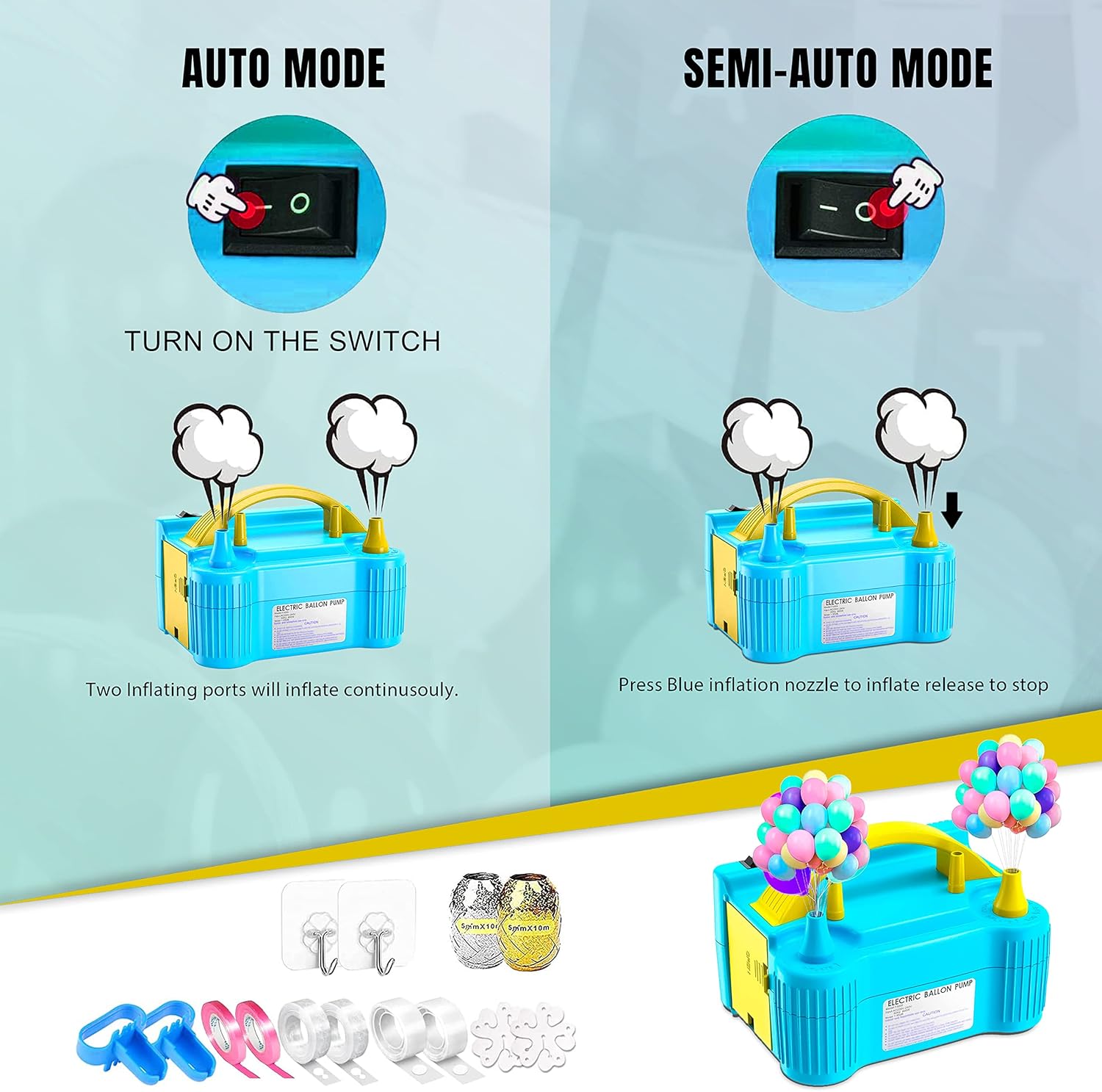 Electric Balloon Pump - Dual Nozzle, Portable Inflator for Party Decorations 4