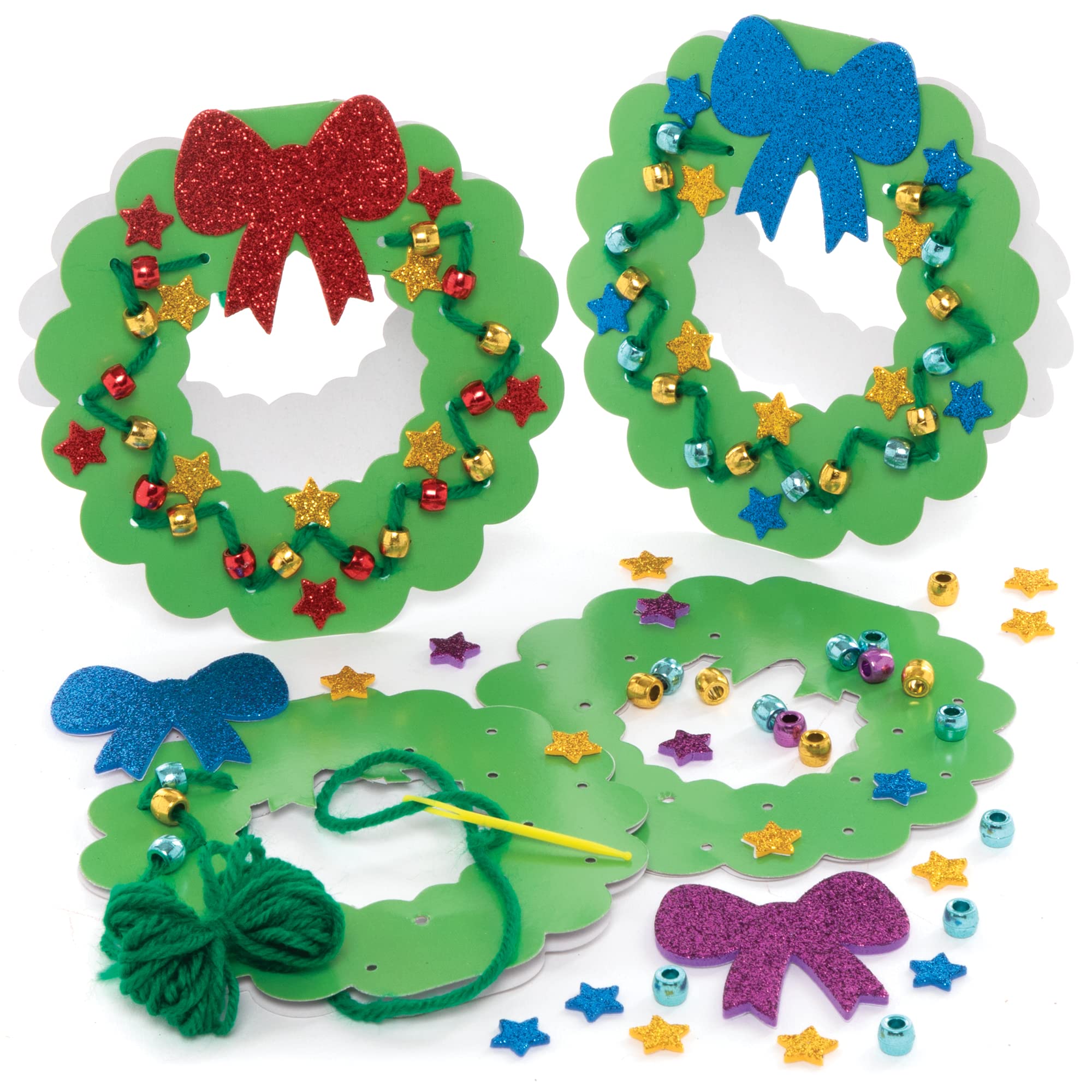 Baker Ross Christmas Wreath Threading Card Craft Kit - Pack of 6
