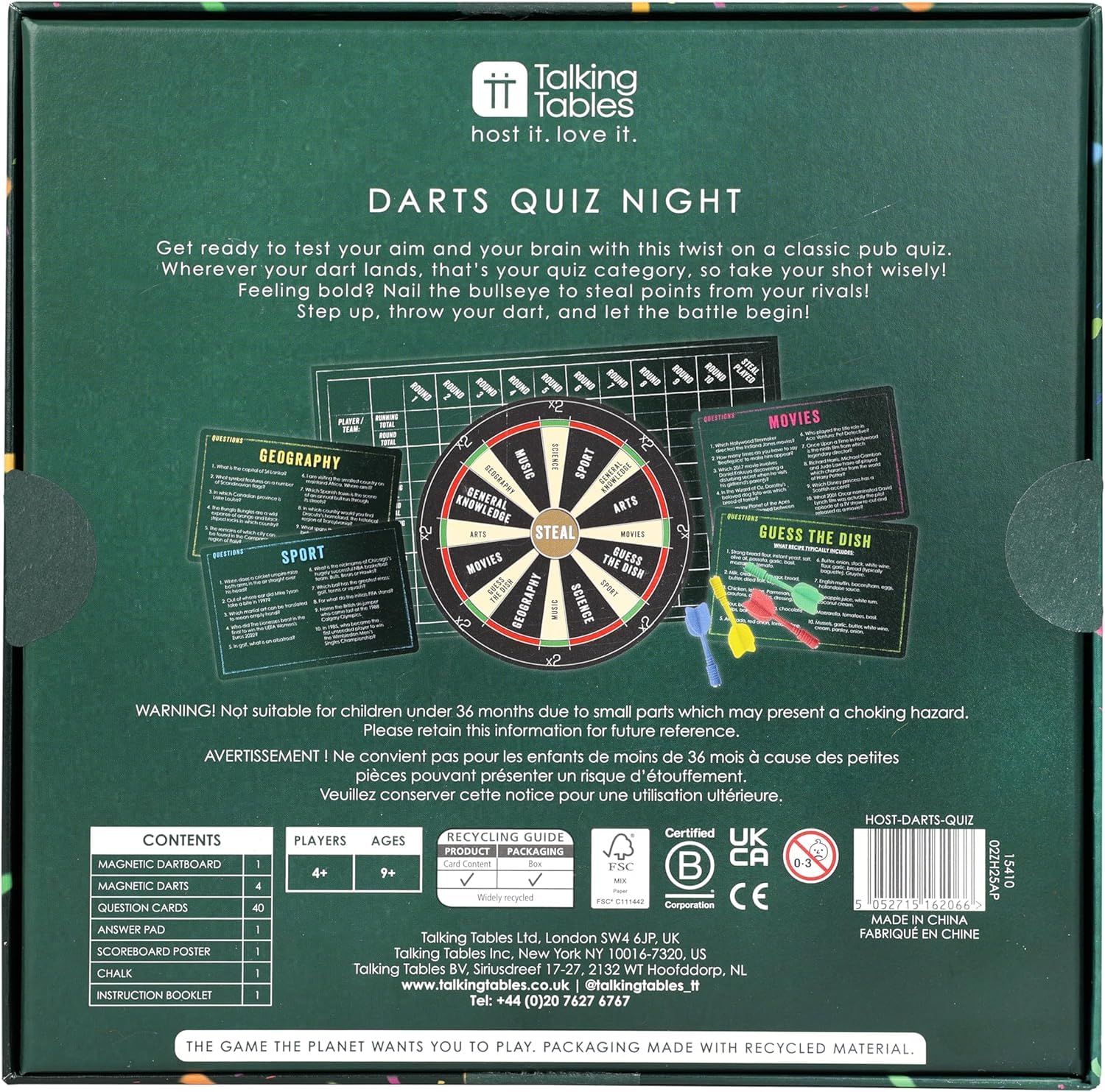 Talking Tables Magnetic Darts Quiz Night Pub Game - Trivia & Dartboard Hybrid 3