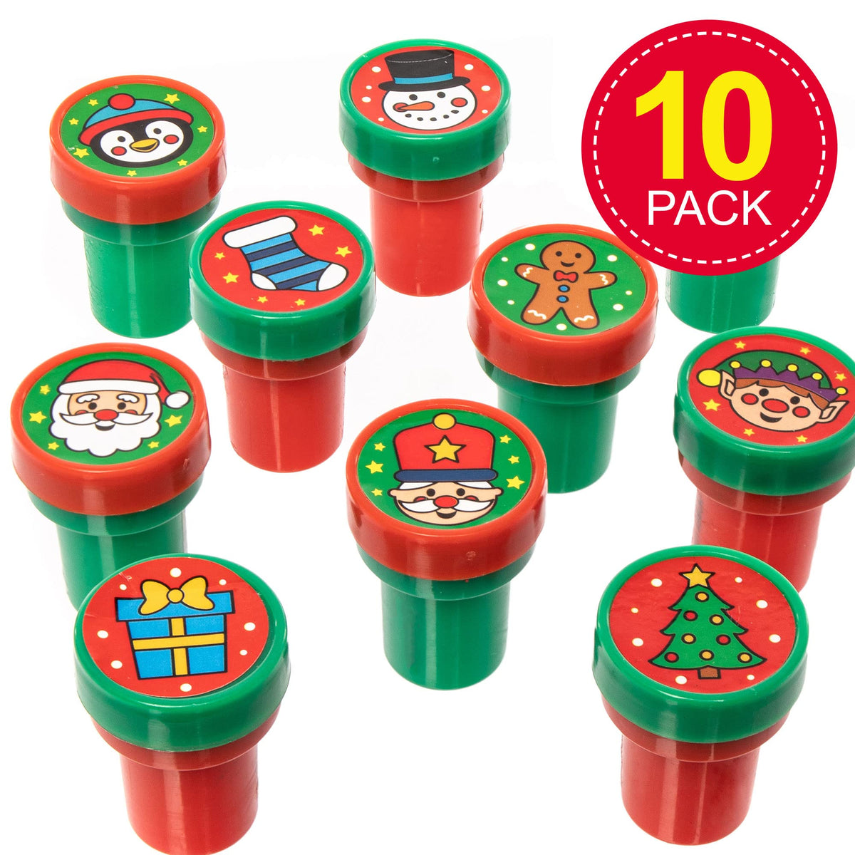 Baker Ross Christmas Self-Inking Stampers - Pack of 10 Assorted Designs, Kids Arts & Crafts