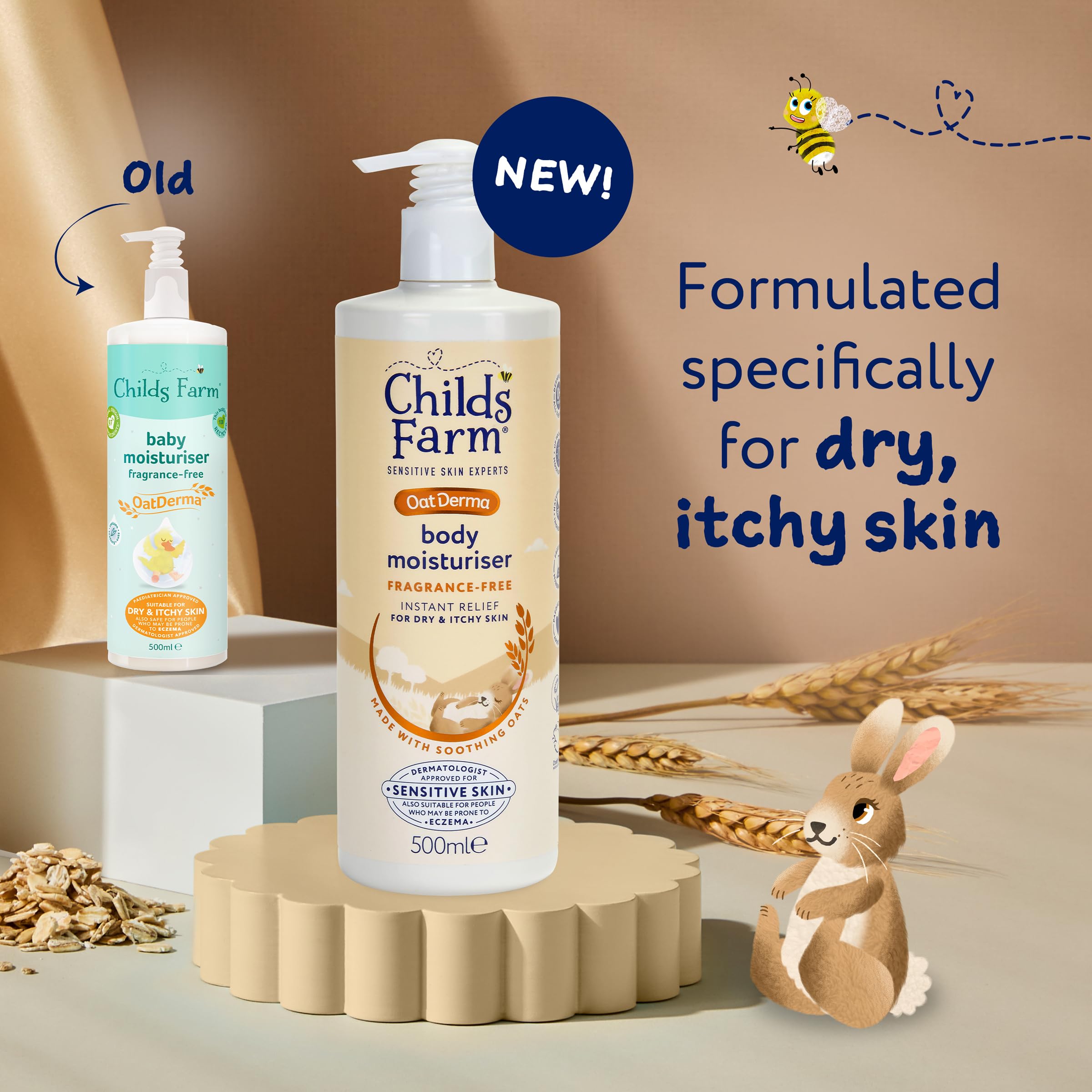 Childs Farm OatDerma Body Moisturiser Cream - Fragrance Free, Soothing Hydration, 500 ml