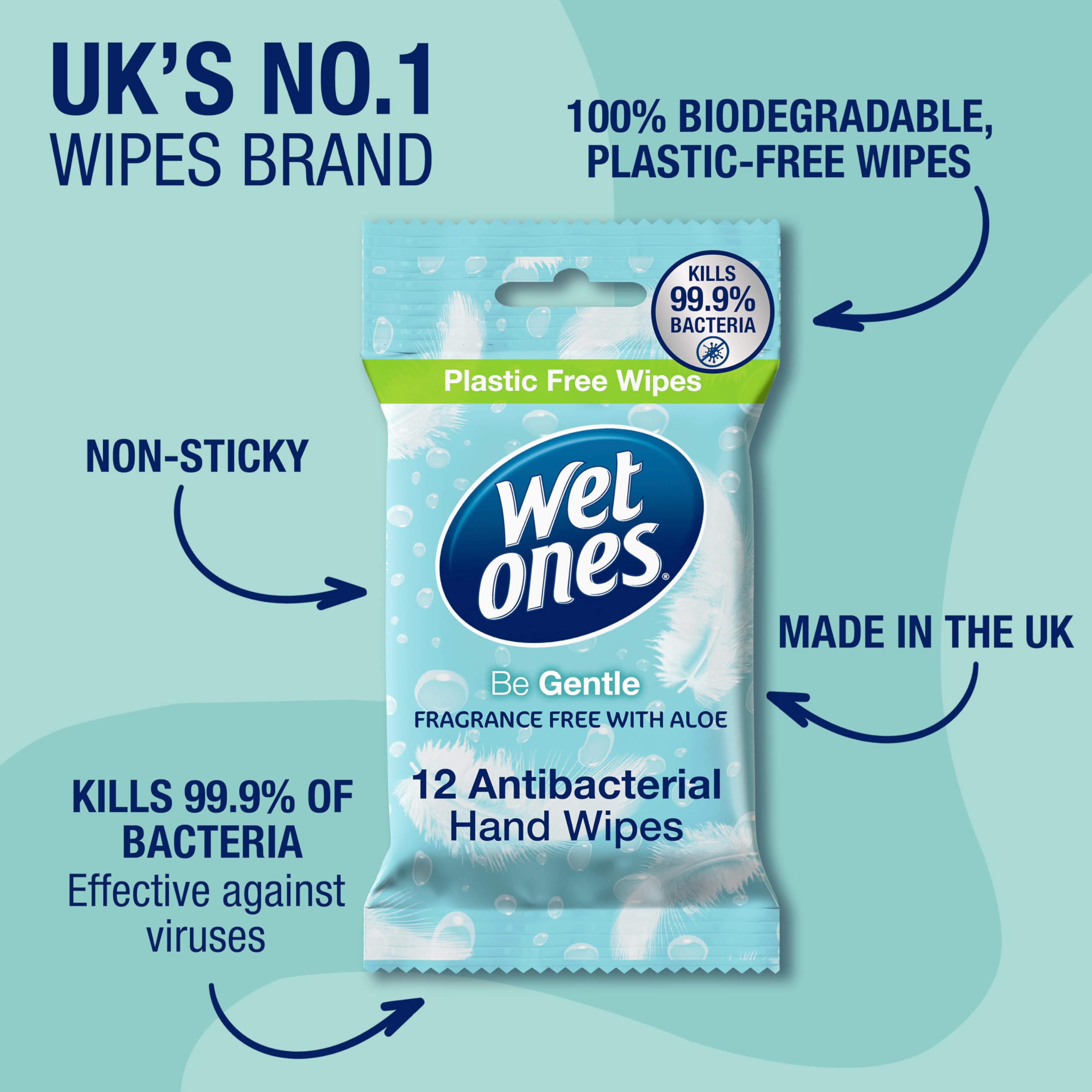 Wet Ones Be Gentle Plastic-Free Antibacterial Pocket Hand Wipes 5