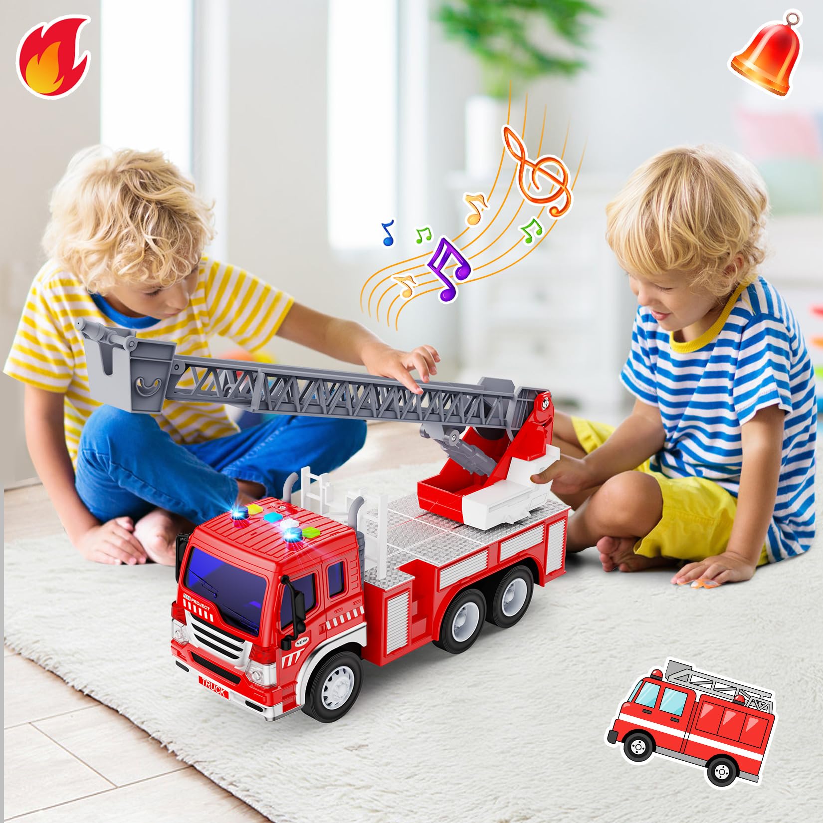 GizmoVine Fire Engine Toy - 1:16 Scale Light-Up & Sound Fire Truck for Toddlers 2-5 Years 13