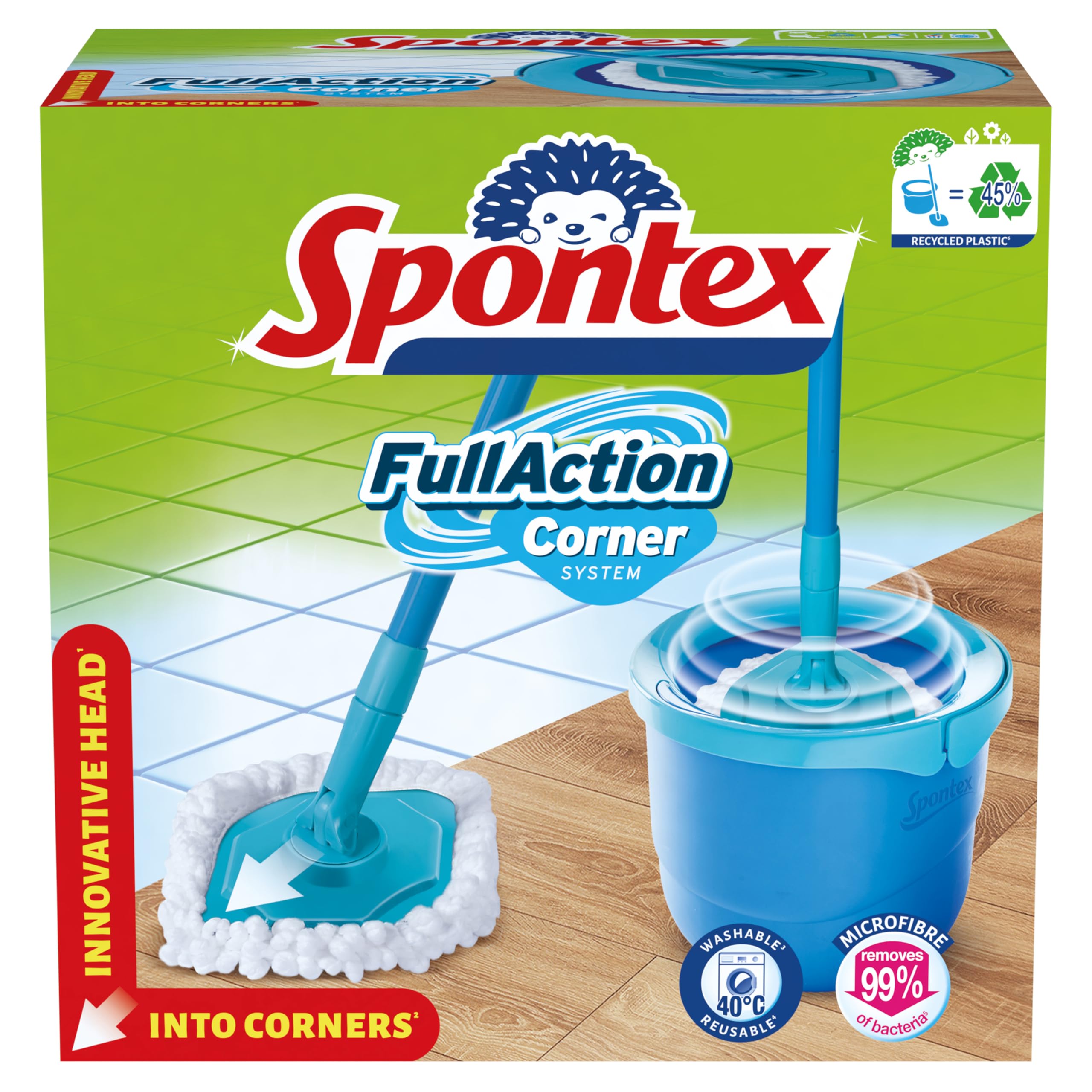Spontex Full Action Corner System Spin Mop and Bucket Set with Microfibre Head 6