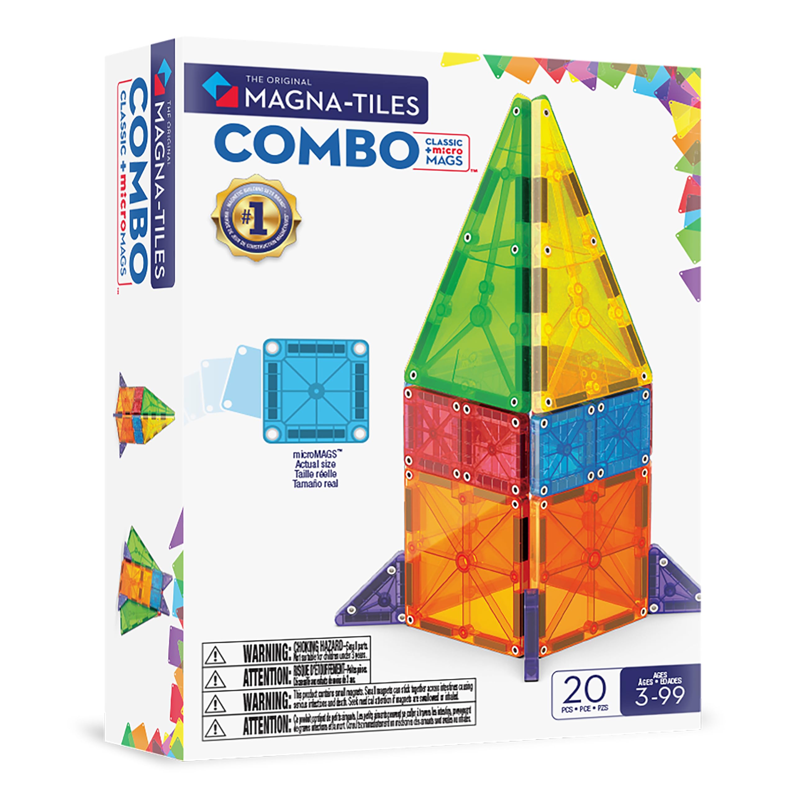 Magna-Tiles Combo 20-Piece Magnetic Building Set - Ages 3+ | MicroMAGS Compatible
