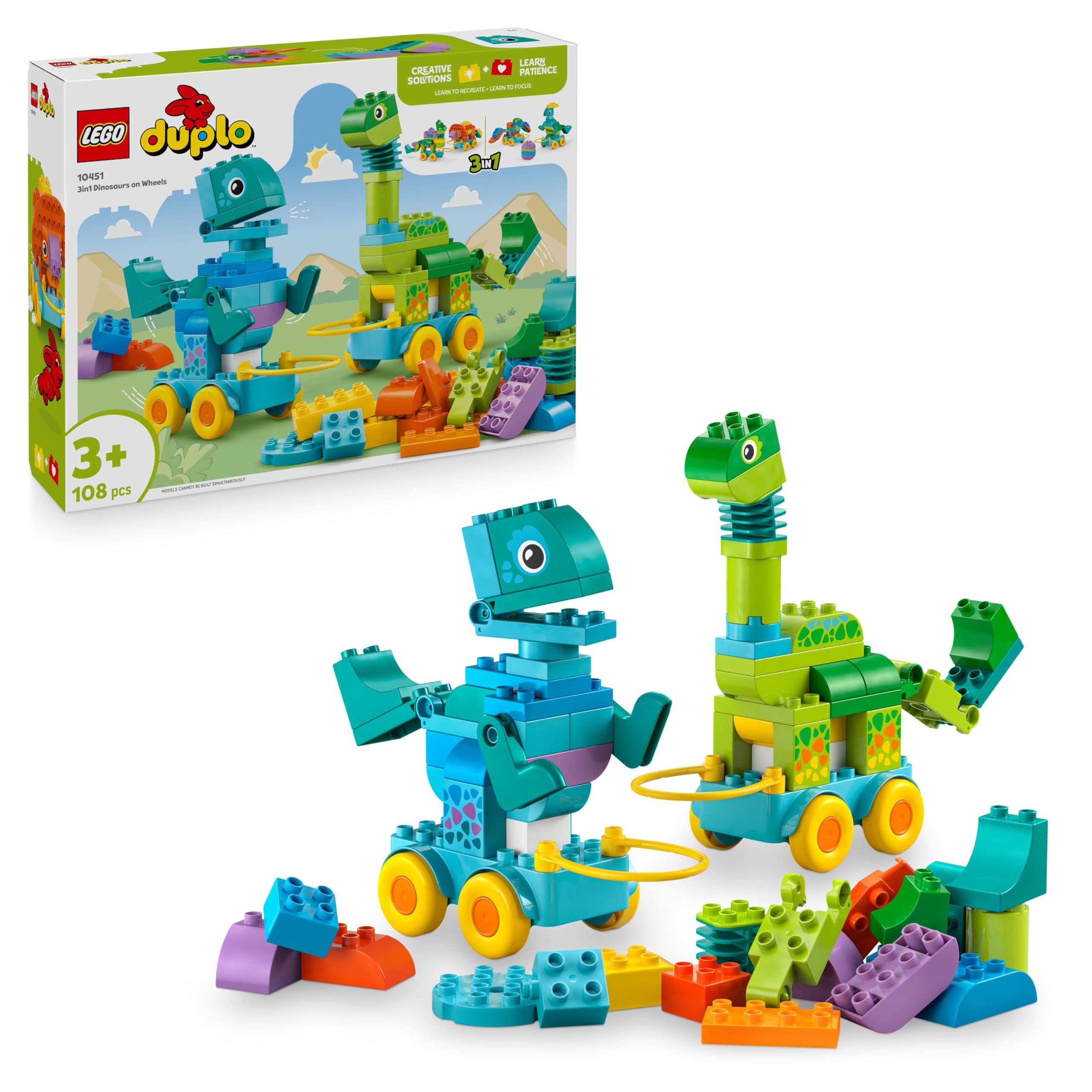 LEGO DUPLO TOWN 3in1 Dinosaurs on Wheels Building Set | 108 Bricks | Ages 3+ 1