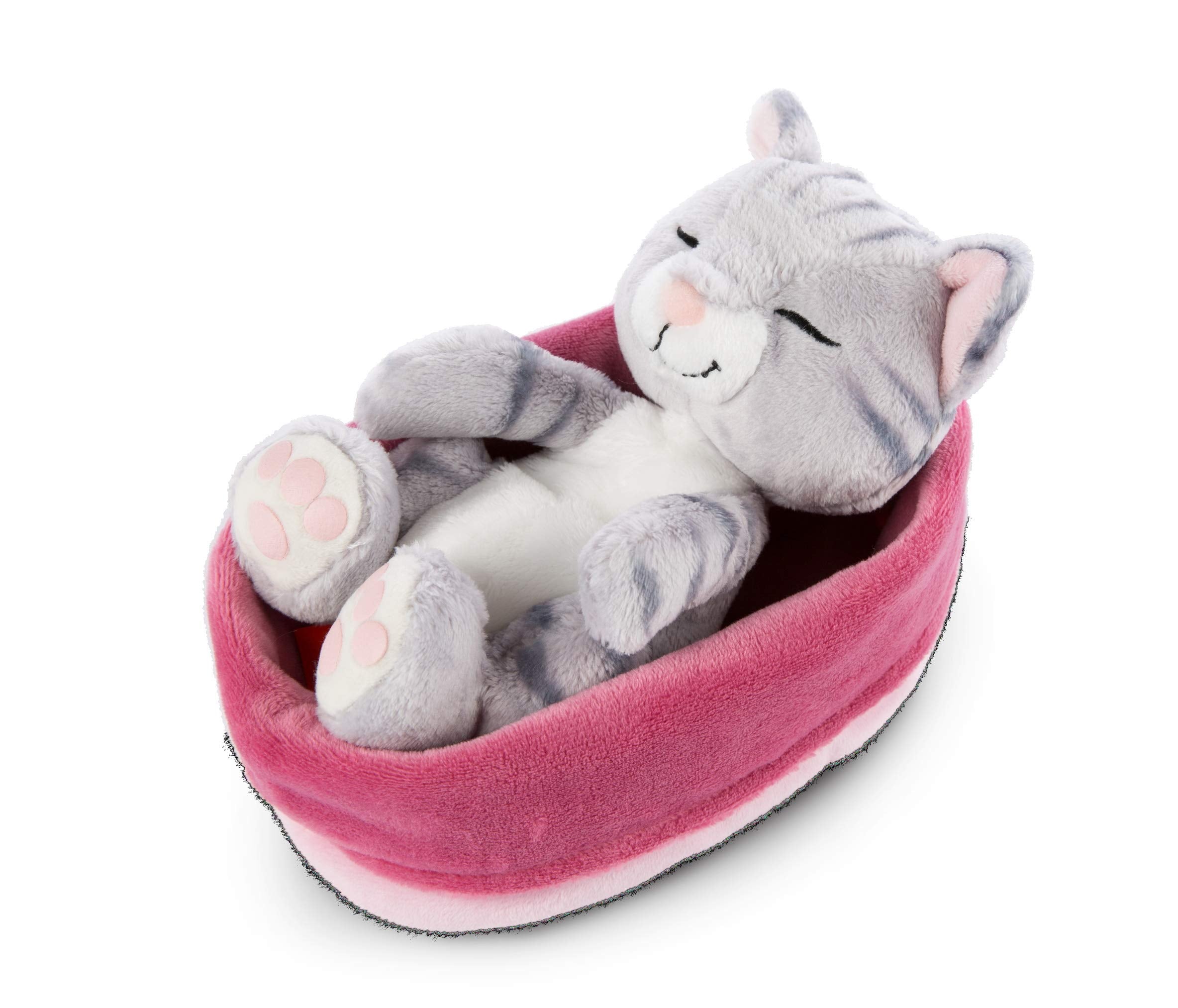 NICI Sleeping Kitties Soft Toy Cat in Pink-Purple Basket - 16 cm Plush Cuddly Animal for Babies & Kids 1