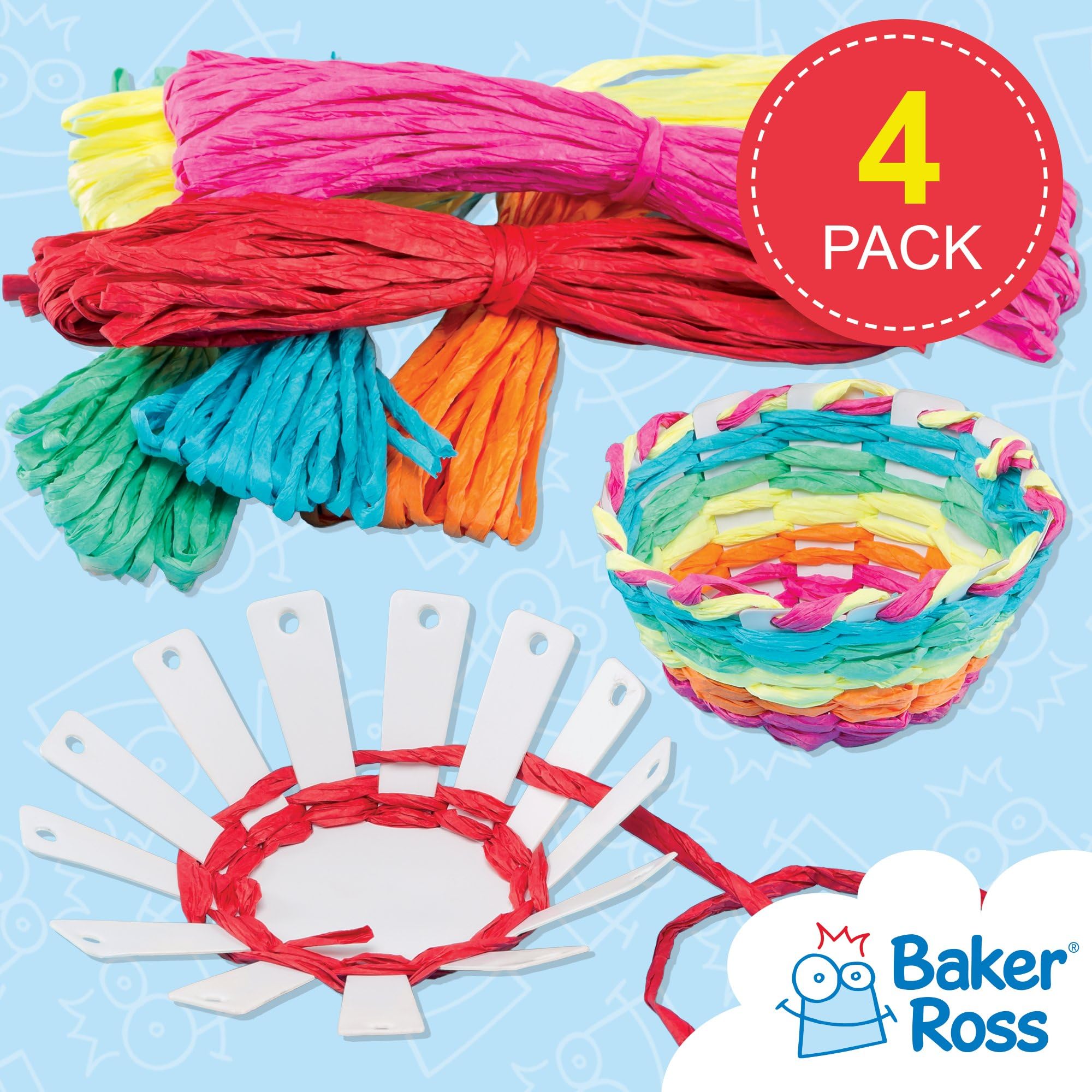 Baker Ross Basket Weaving Project Kit - Pack of 4 | Assorted Colors | 10cm Diameter