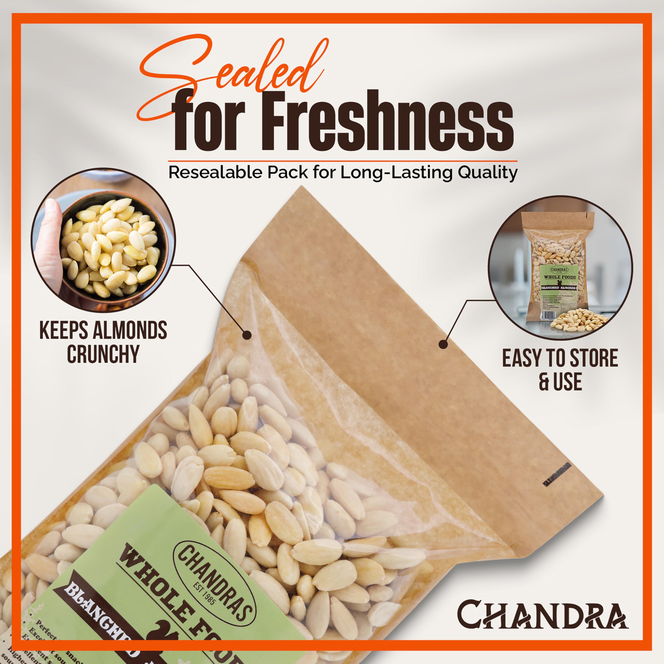 Chandra Whole Foods - Blanched Almonds 1KG - Unsalted Raw Almonds from Spain 4