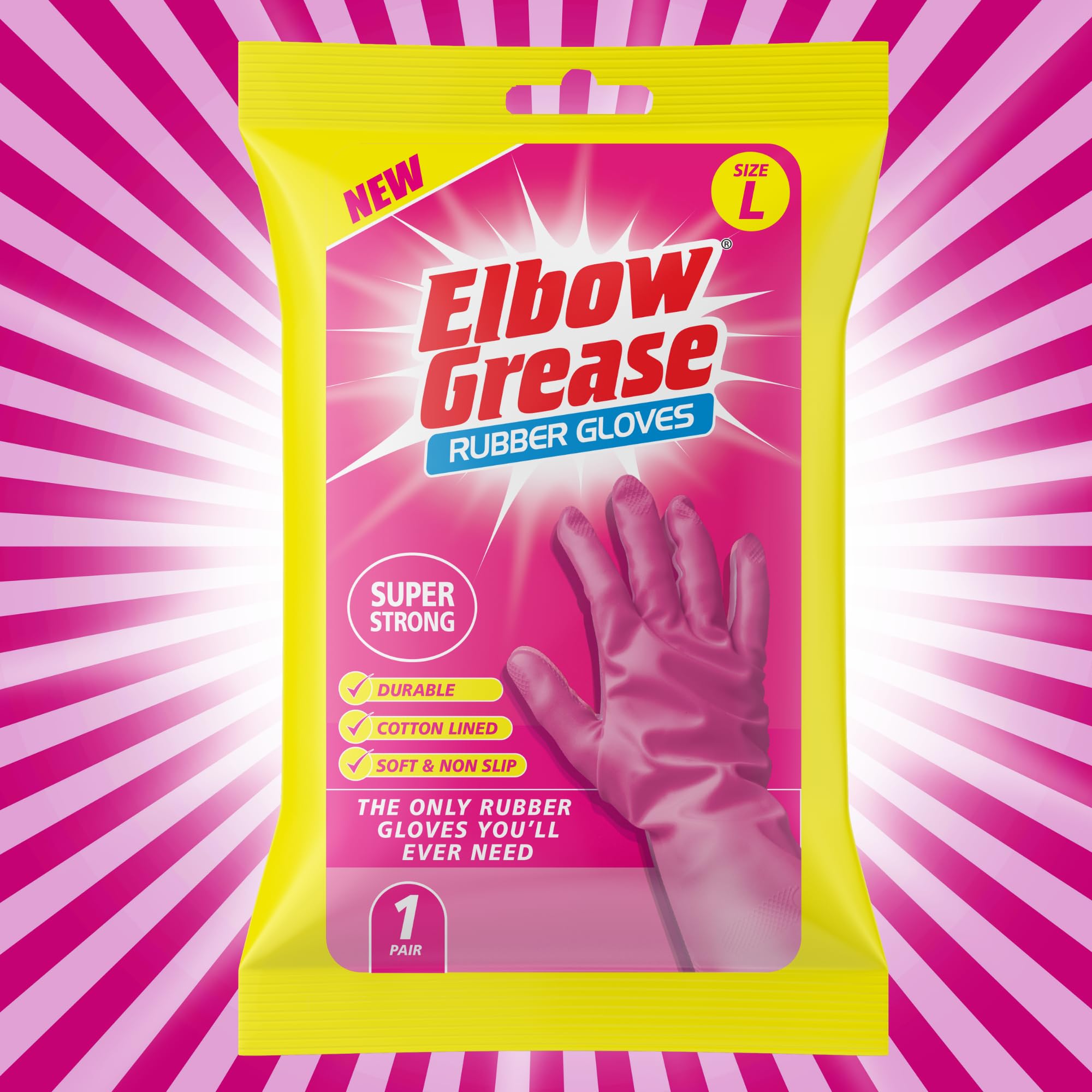 Elbow Grease - Pink Rubber Cleaning Gloves with Cotton Lining 7