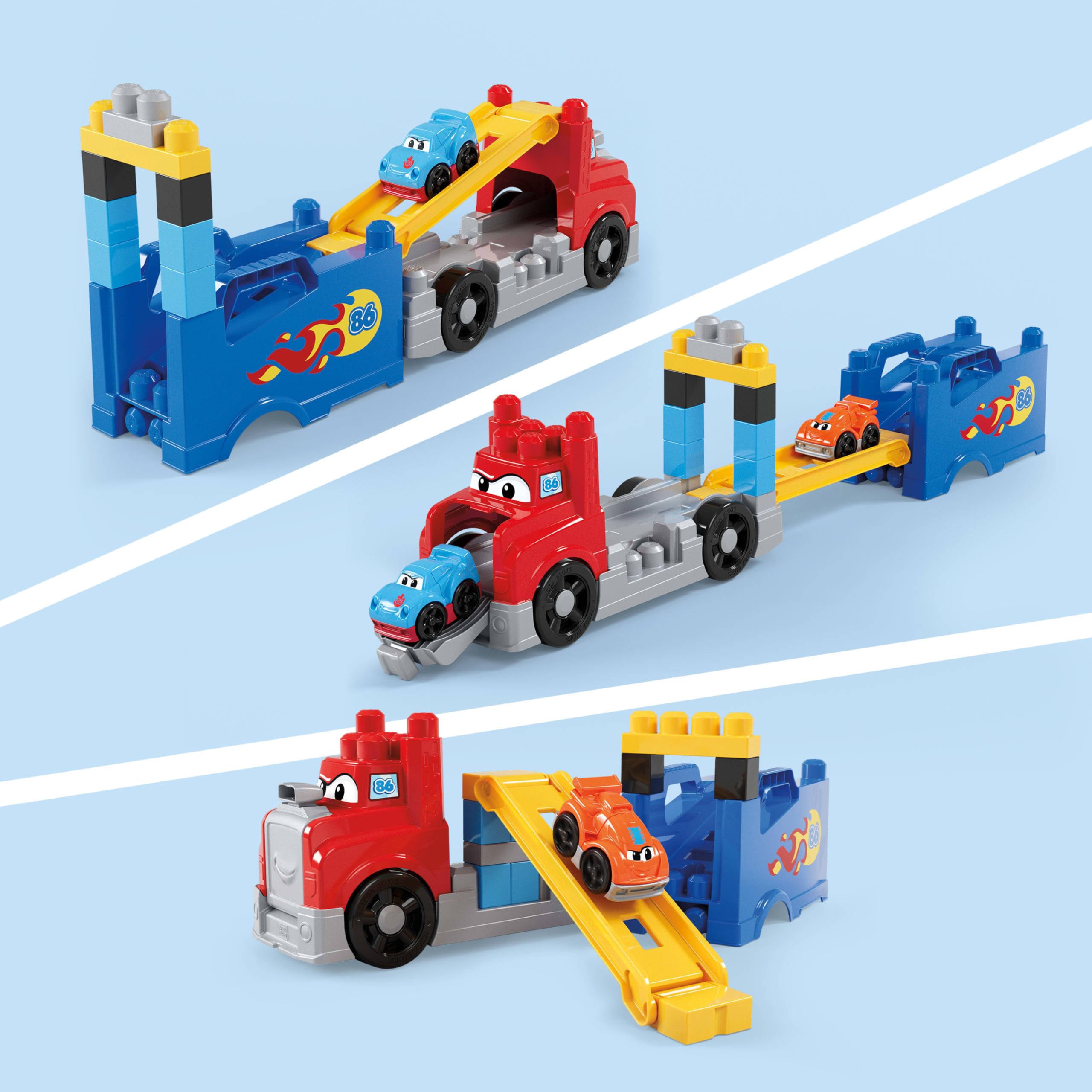 MEGA BLOKS First Builders Build & Race Rig - 19-Piece Toddler Building Set with Race Cars 5