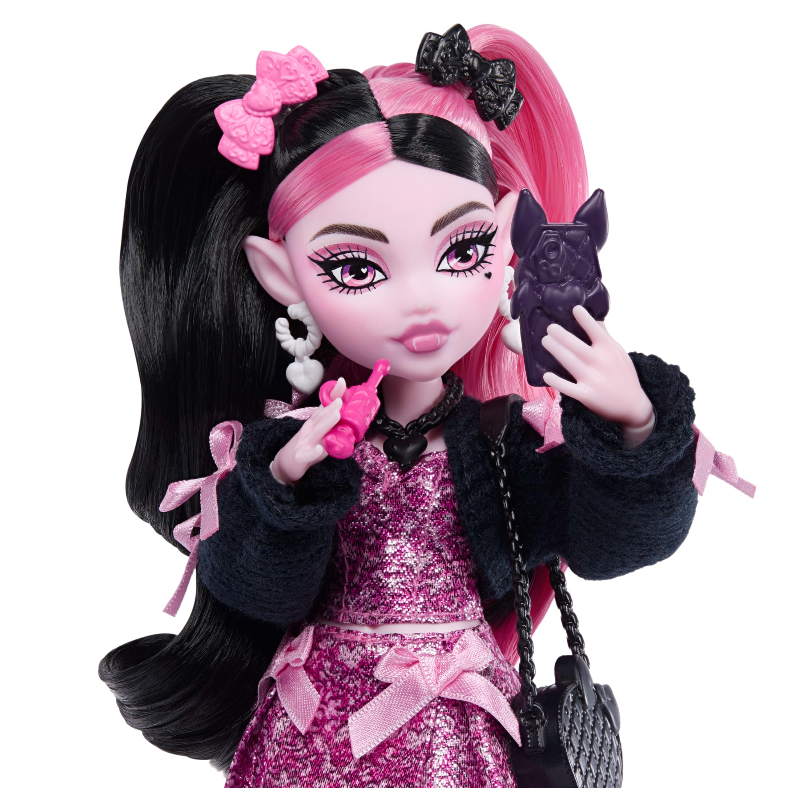 Monster High Draculaura Doll - Pink Bow Dress, Black Cardigan & Pet Bat - 4+ Years 5