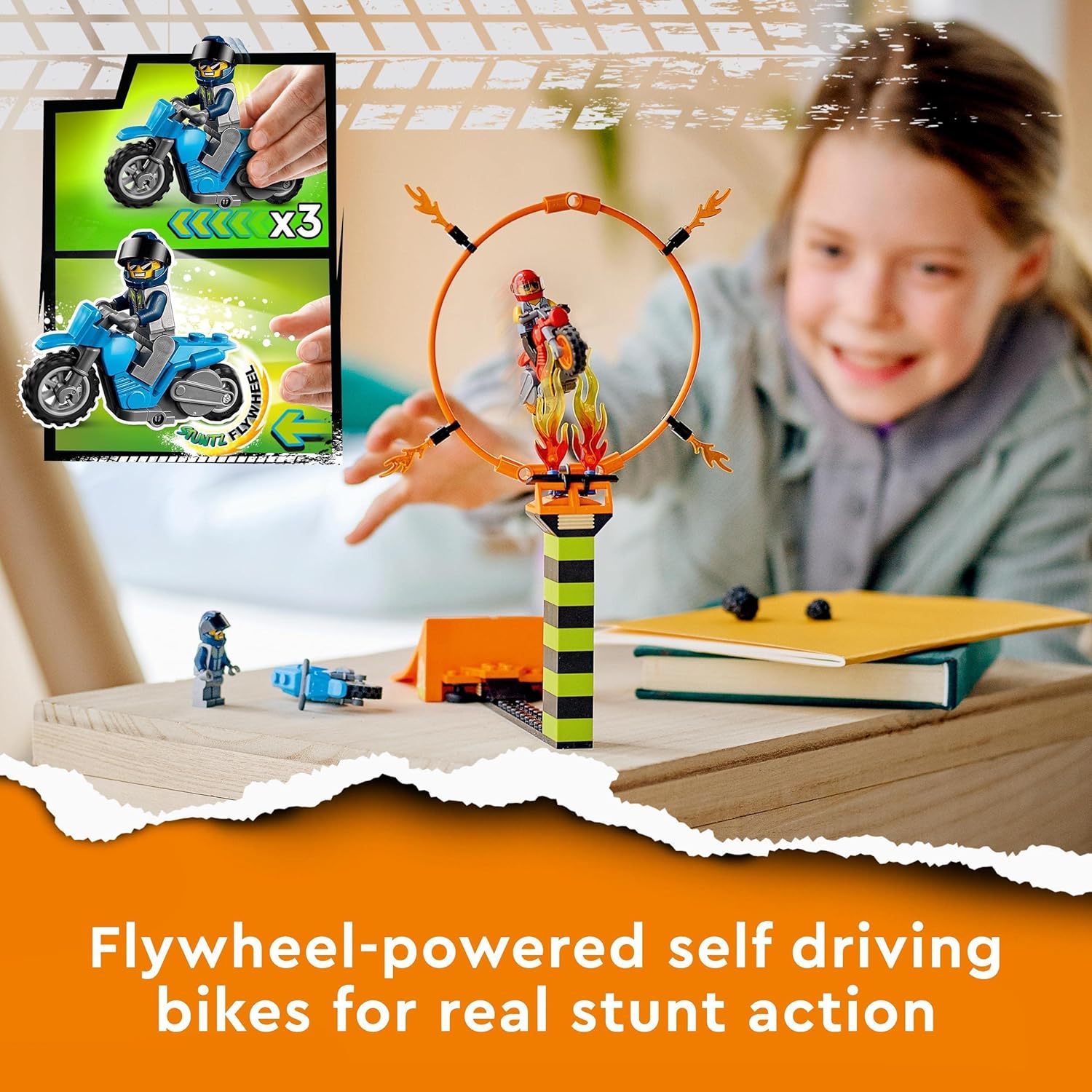 LEGO 60299 City Stuntz Stunt Show Competition Set - Friction Motor Stunt Bikes with Duke DeTain Minifigure