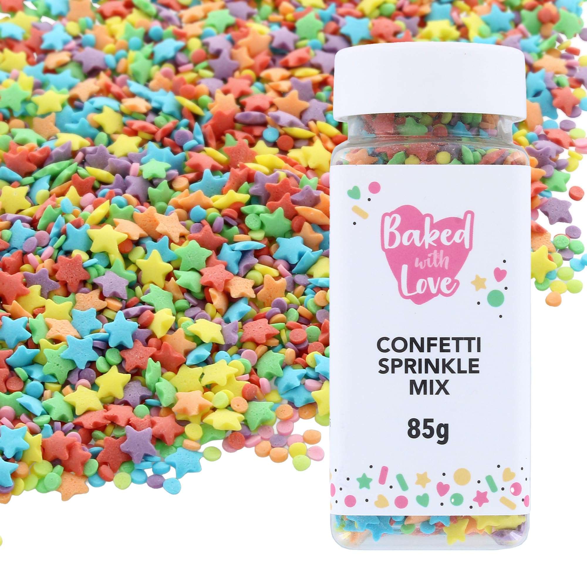 Baked with Love - Confetti Bright Sprinkles | 85g | Multi-Coloured Sugar Cake Decorations