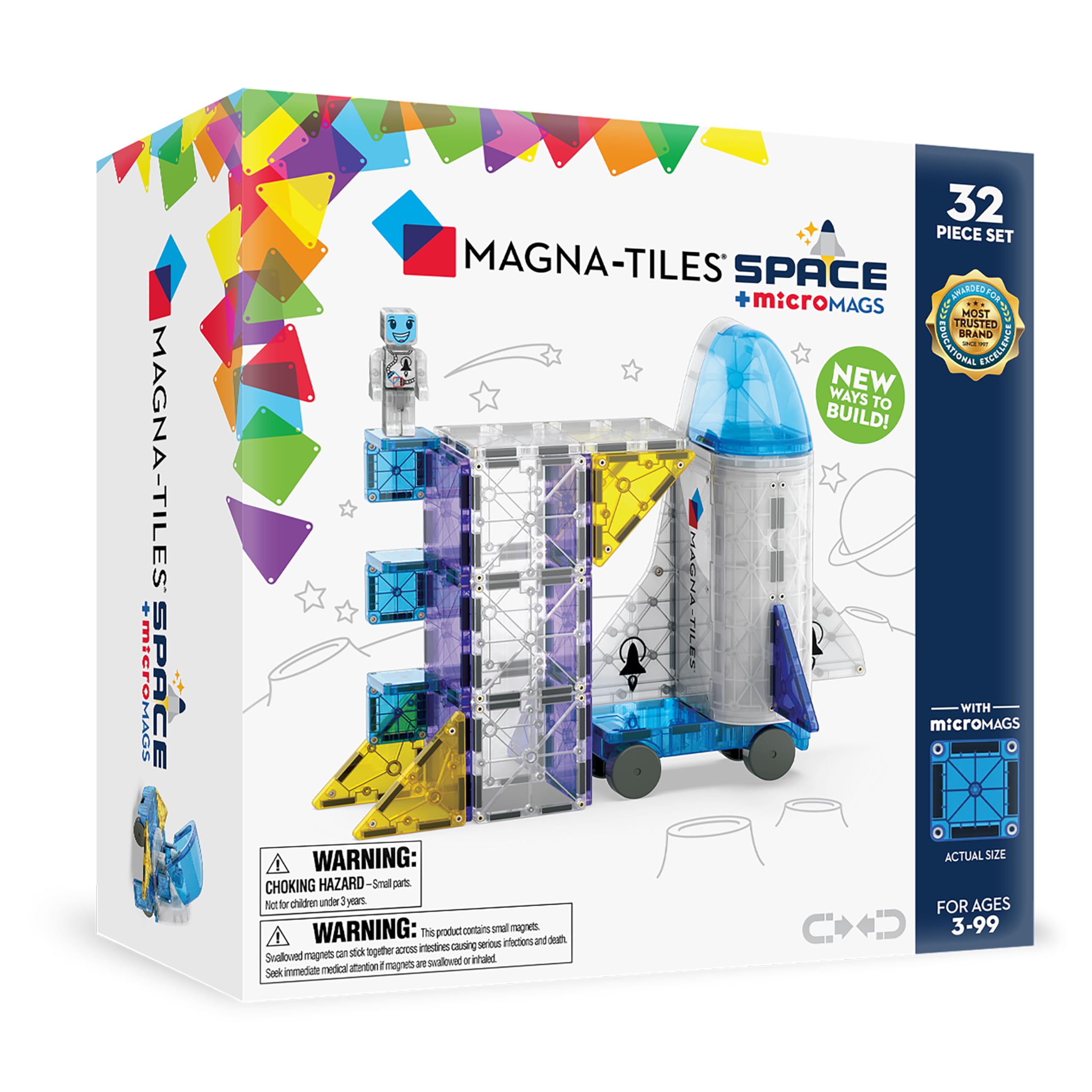 Magna-Tiles Space 32-Piece Magnetic Construction Set - Space Shuttle with Storage, Ages 3+